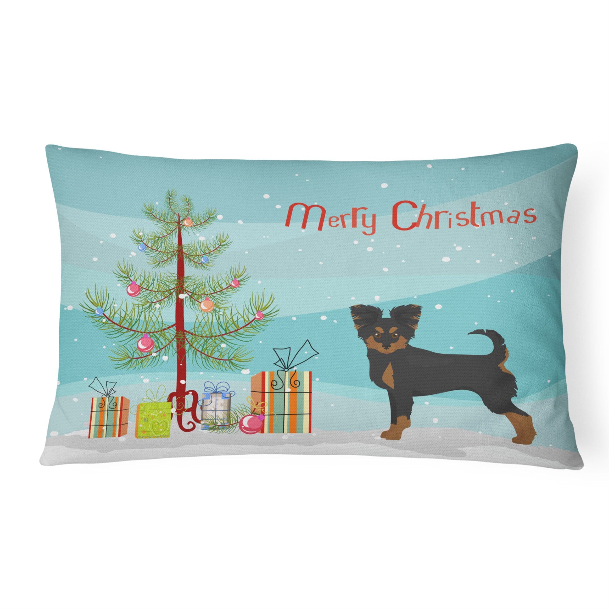 Black And Tan Chion Christmas Tree Canvas Fabric Decorative Pillow