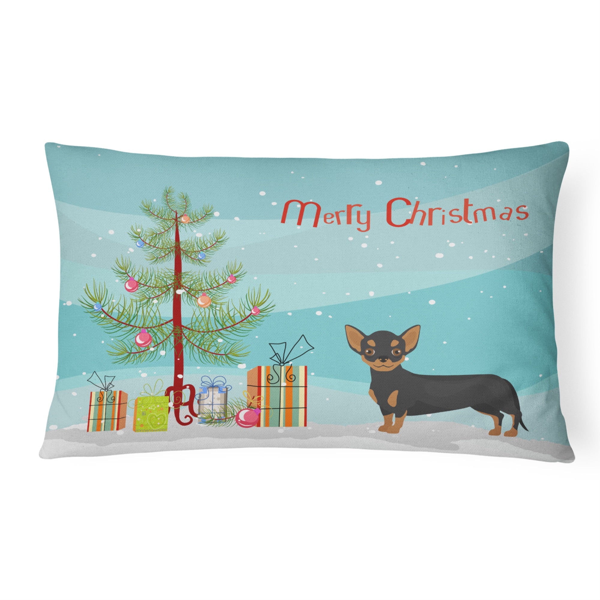 Black And Tan Chiweenie Christmas Tree Canvas Fabric Decorative Pillow