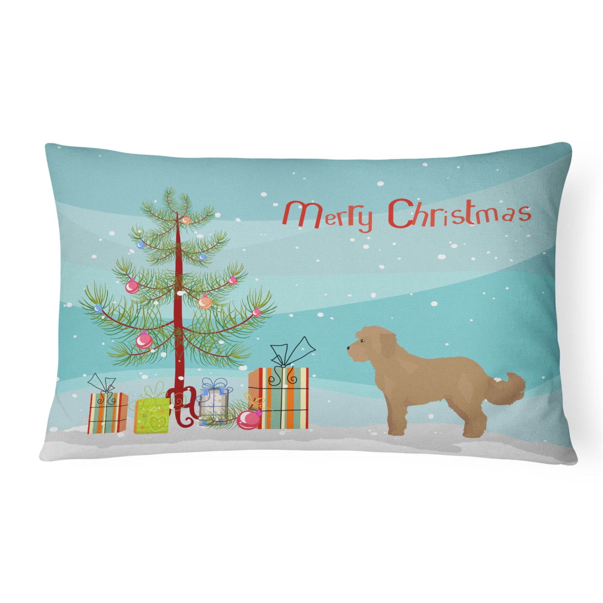 Tan Cockapoo Christmas Tree Canvas Fabric Decorative Pillow