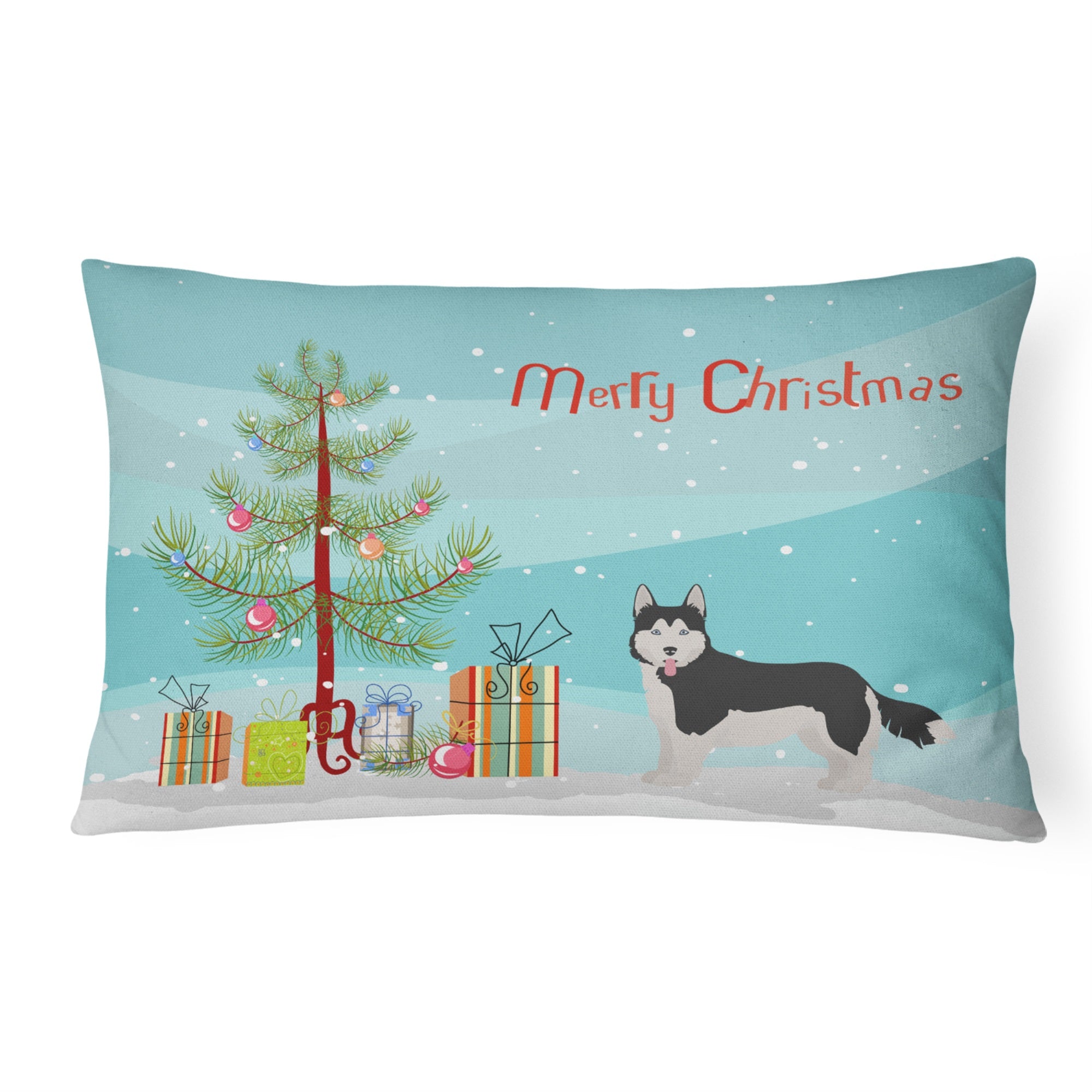 Corgi Husky Mix #2 Christmas Tree Canvas Fabric Decorative Pillow