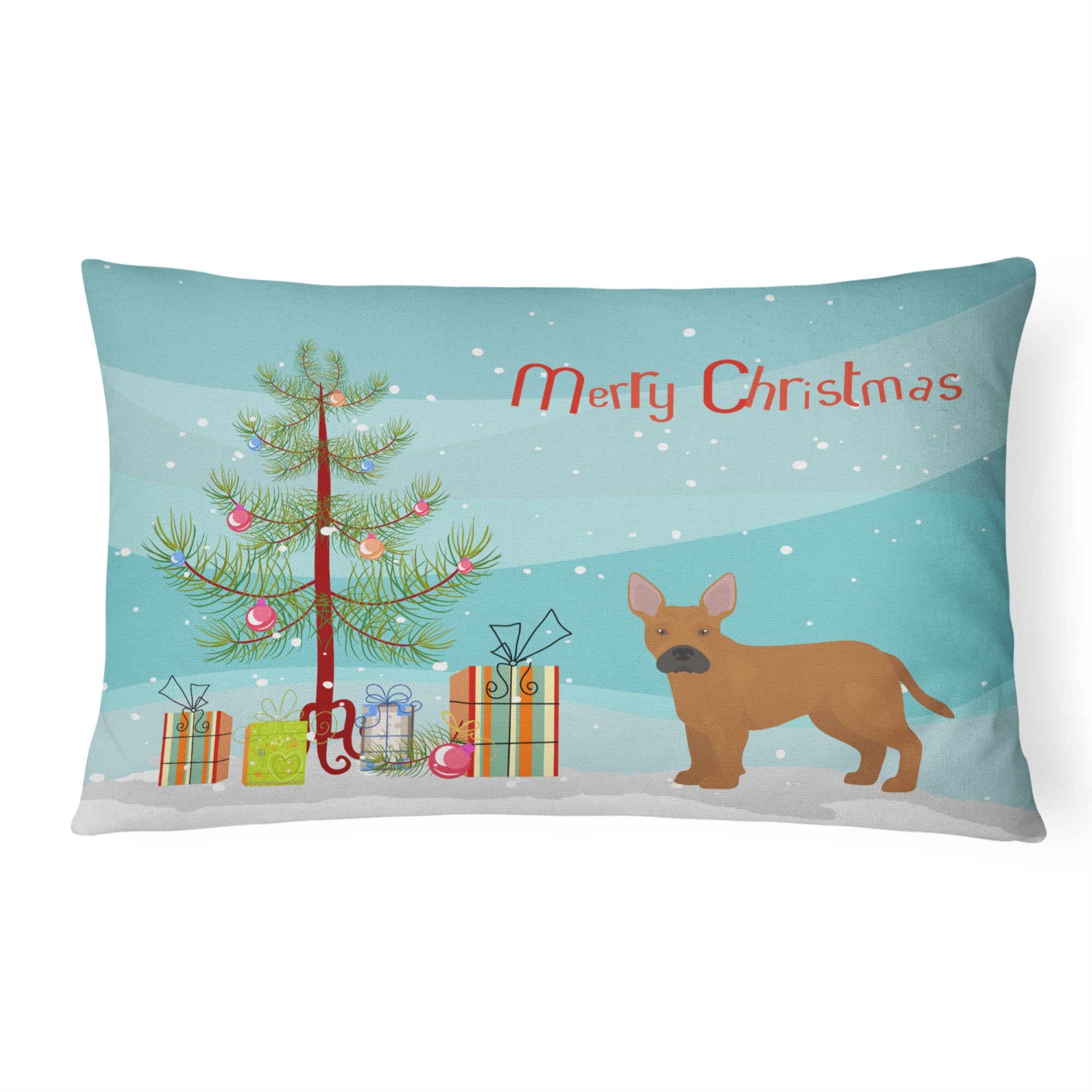 Tan French Bulldog Pit Bull Mix Christmas Tree Canvas Fabric Decorative Pillow