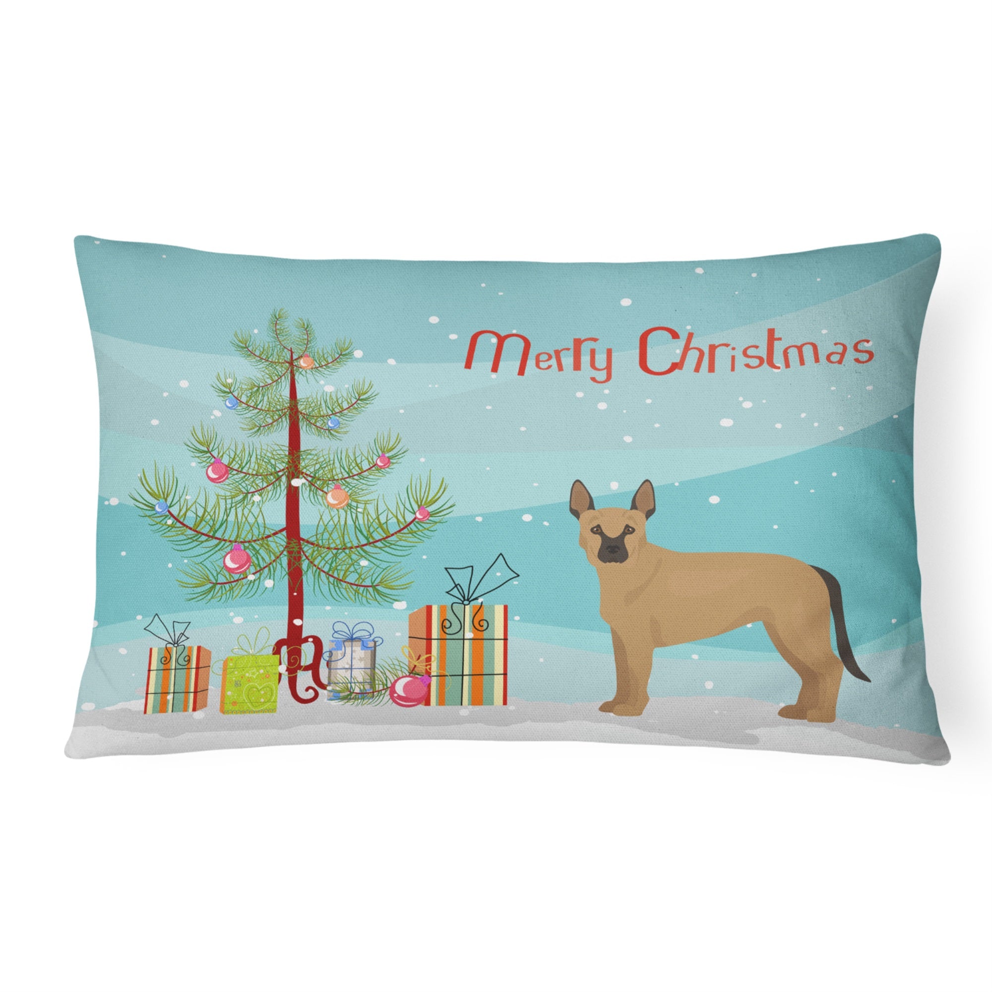 Tan German Shepherd Mastiff Mix Christmas Tree Canvas Fabric Decorative Pillow