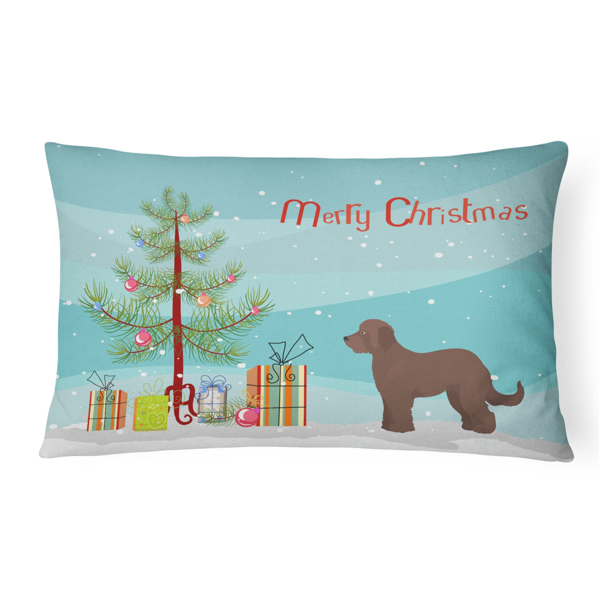 Brown Goldendoodle Christmas Tree Canvas Fabric Decorative Pillow