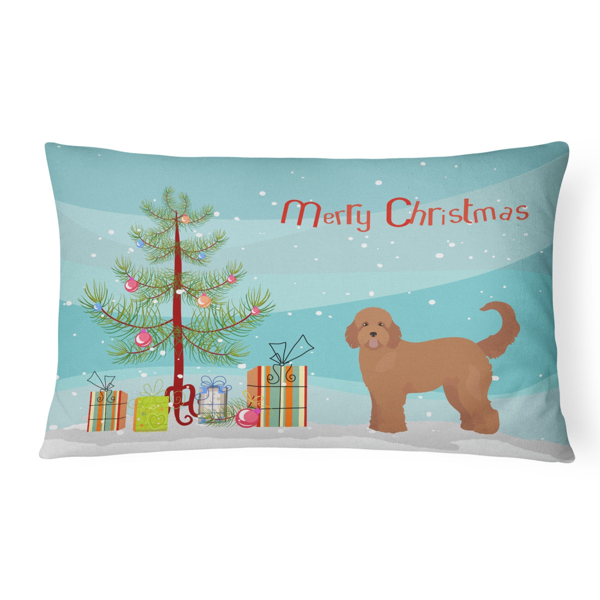 Tan Goldendoodle Christmas Tree Canvas Fabric Decorative Pillow