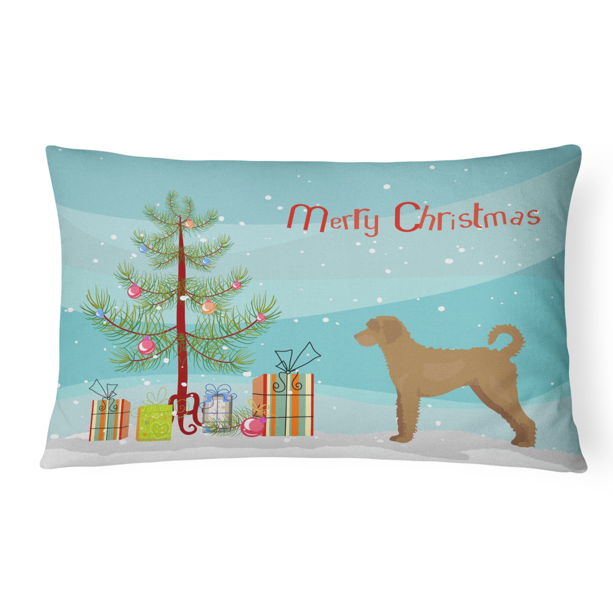 Tan Labradoodle Christmas Tree Canvas Fabric Decorative Pillow