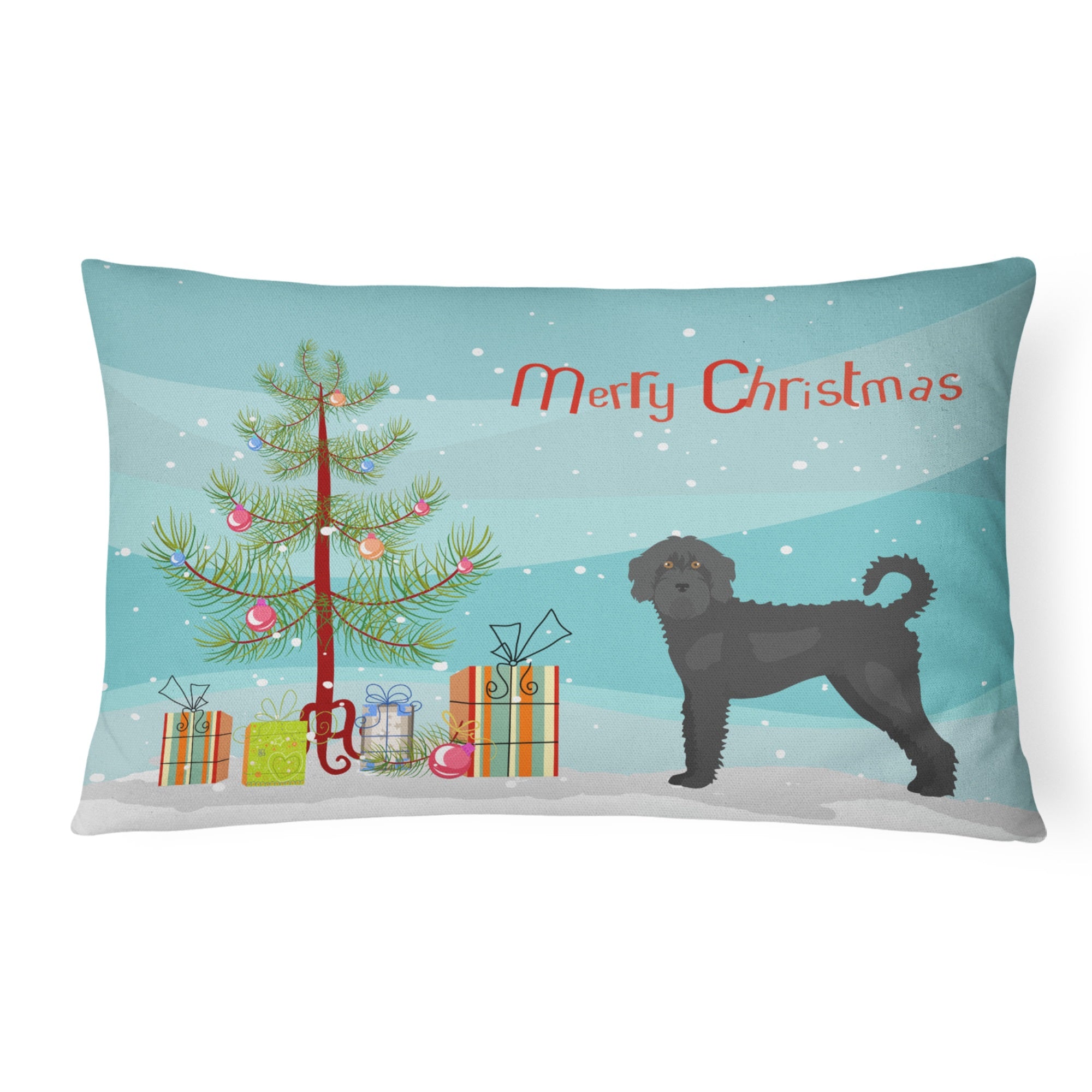 Black Labradoodle Christmas Tree Canvas Fabric Decorative Pillow
