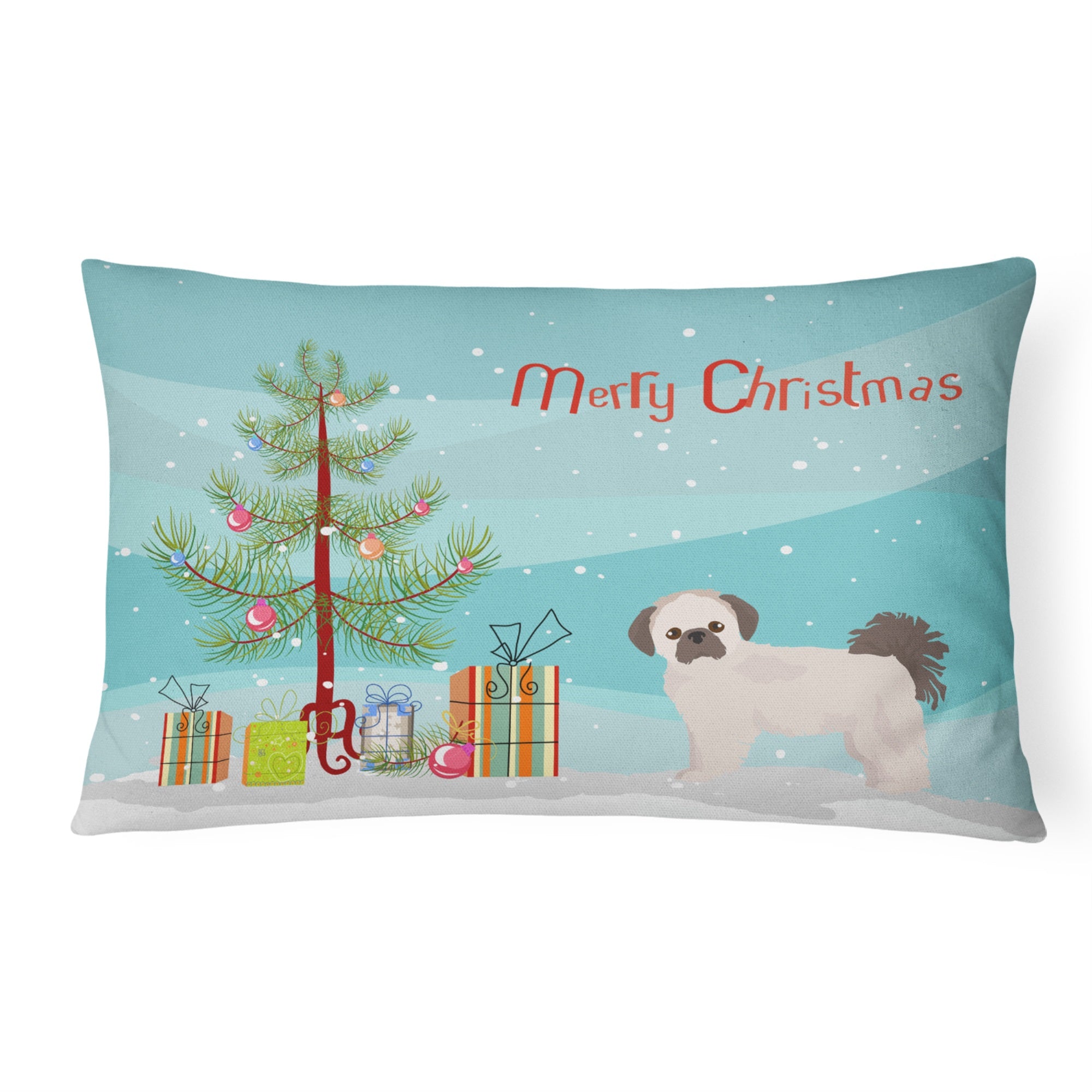 Pekeapoo Christmas Tree Canvas Fabric Decorative Pillow