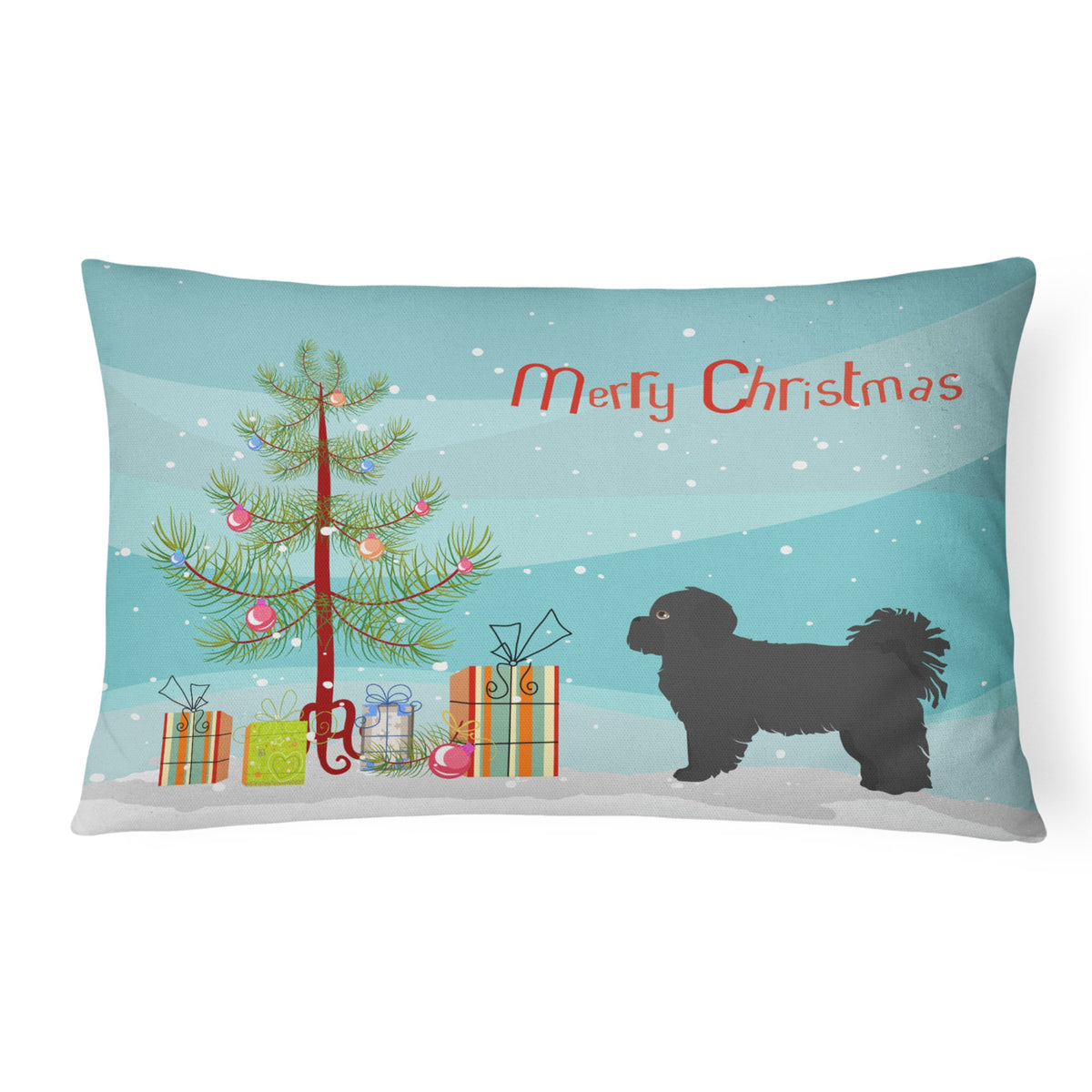 Black Pekeapoo Christmas Tree Canvas Fabric Decorative Pillow