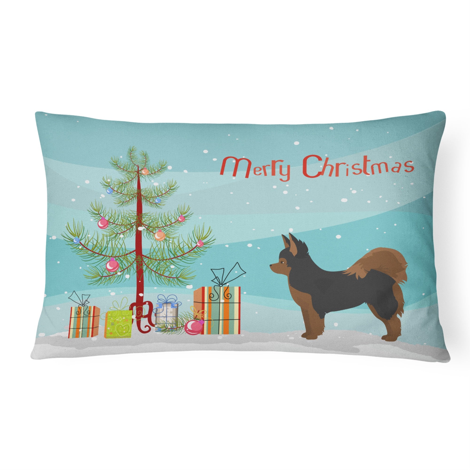 Black And Tan Pomchi Christmas Tree Canvas Fabric Decorative Pillow