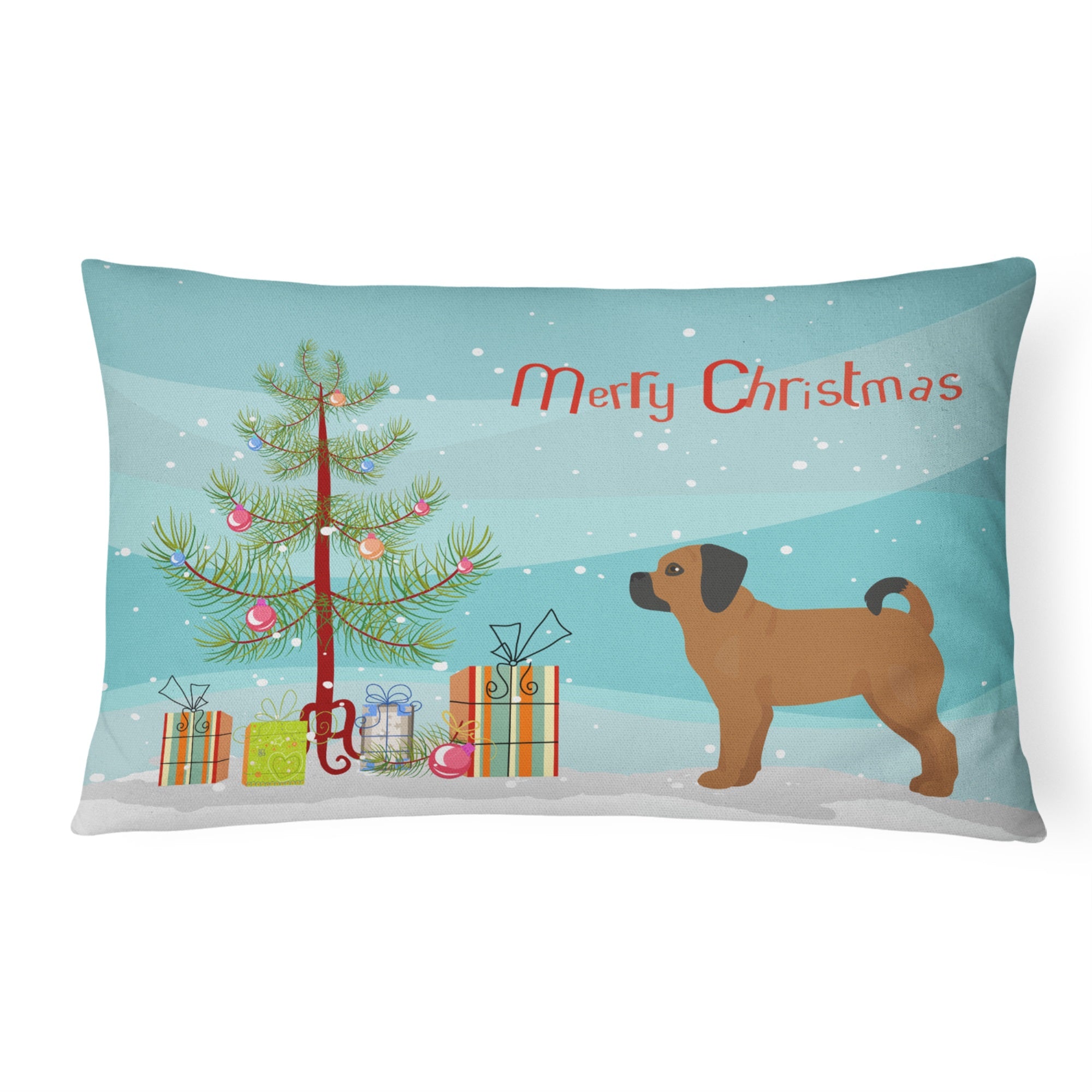 Puggle Christmas Tree Canvas Fabric Decorative Pillow