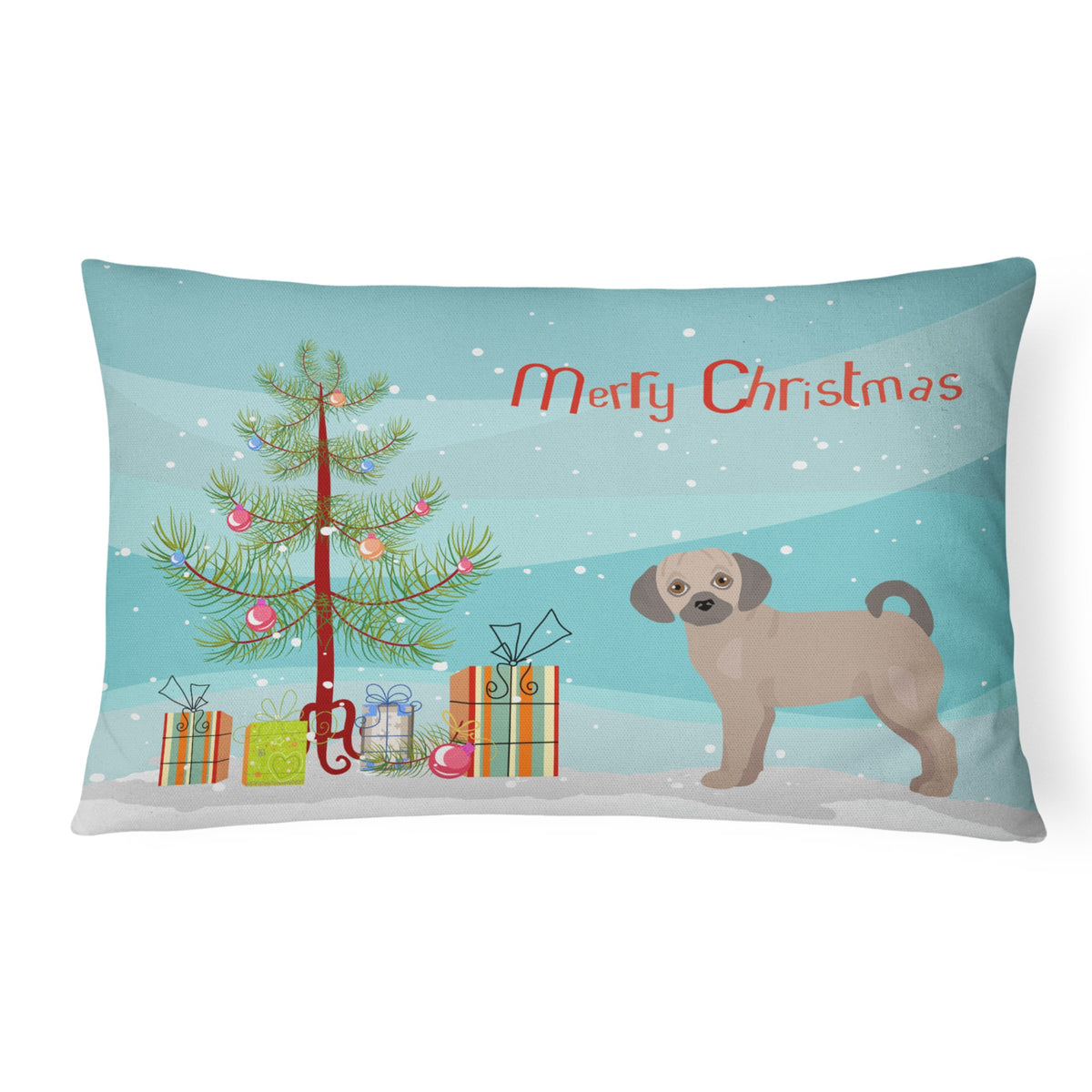 Fawn Puggle Christmas Tree Canvas Fabric Decorative Pillow