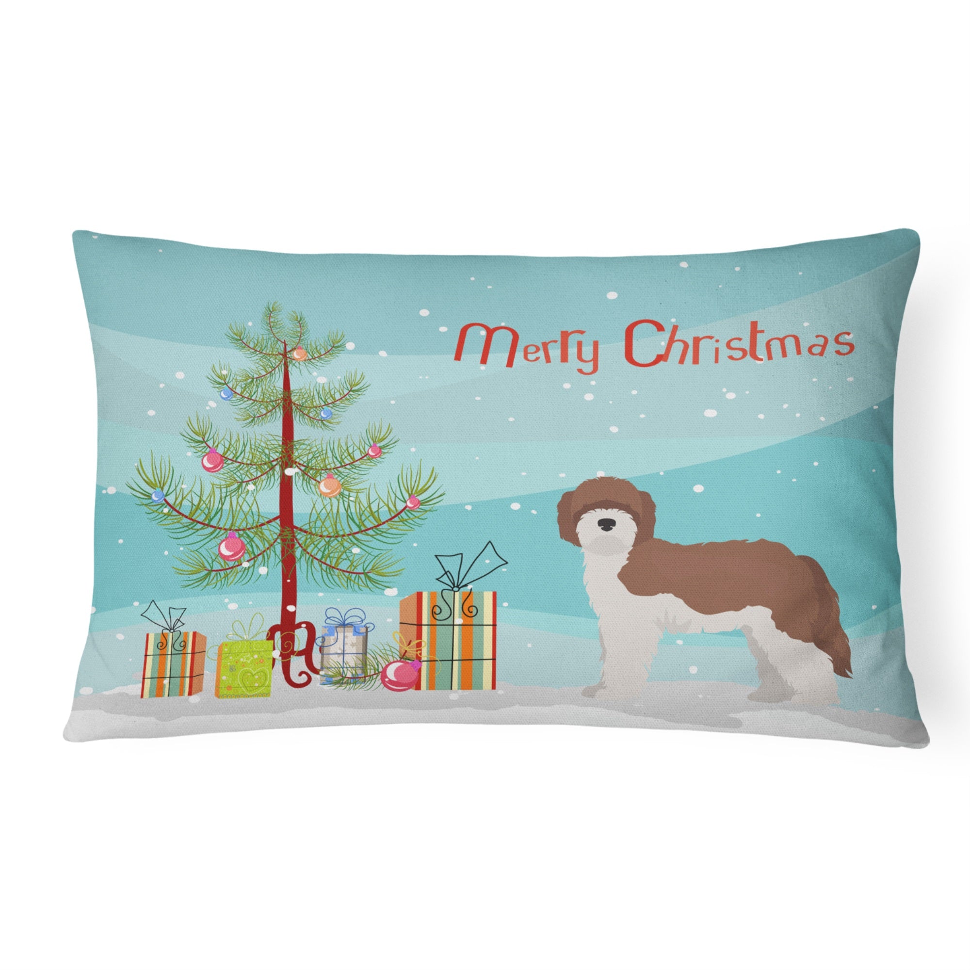Sheepadoodle Christmas Tree Canvas Fabric Decorative Pillow