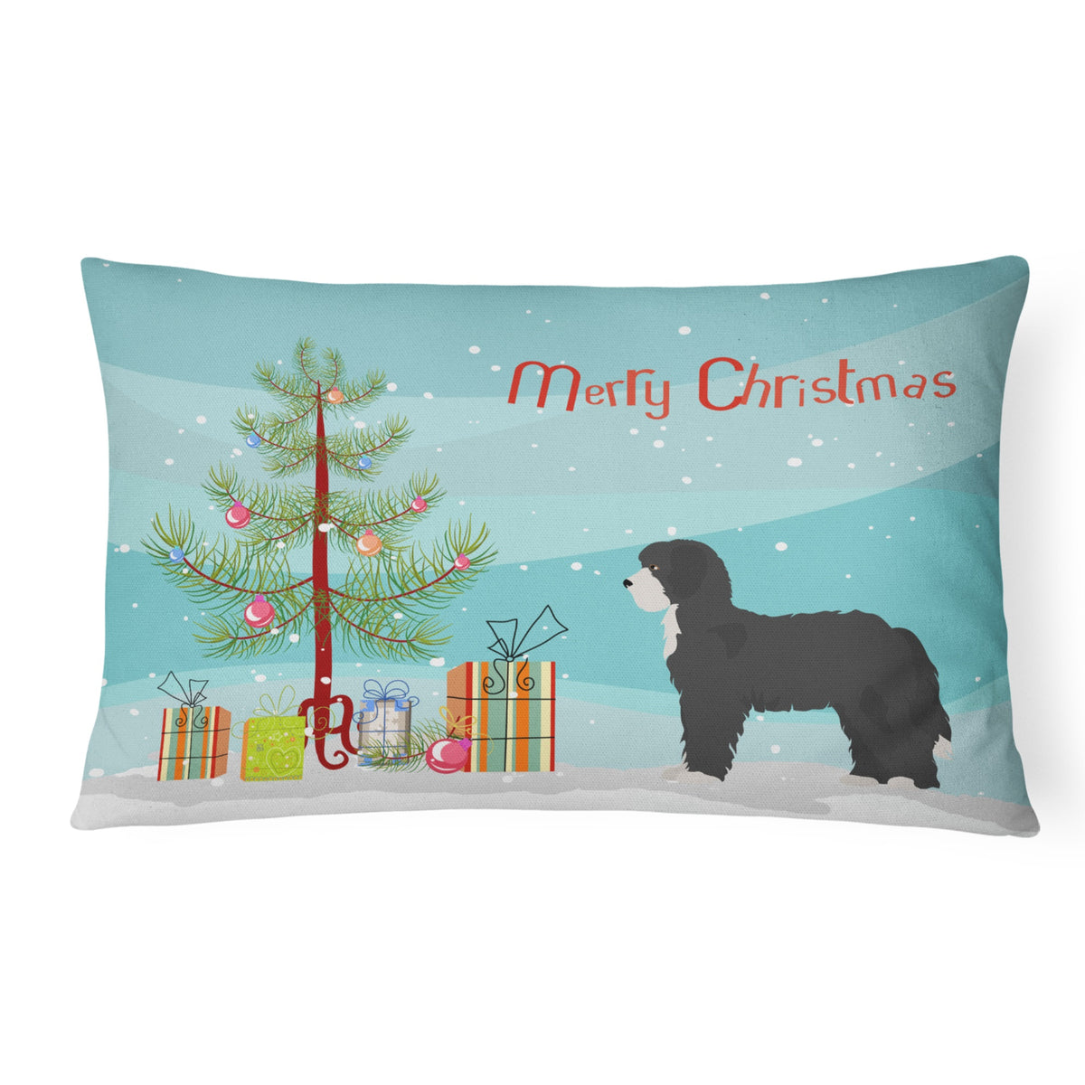 Black Sheepadoodle Christmas Tree Canvas Fabric Decorative Pillow