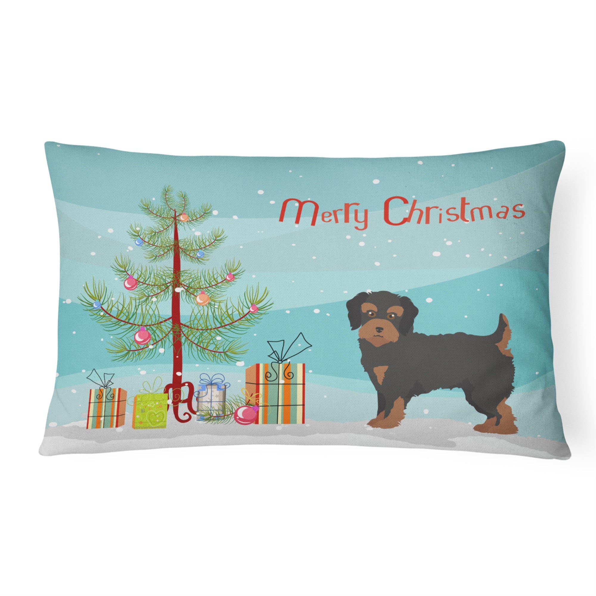 Yorkiepoo #1 Christmas Tree Canvas Fabric Decorative Pillow