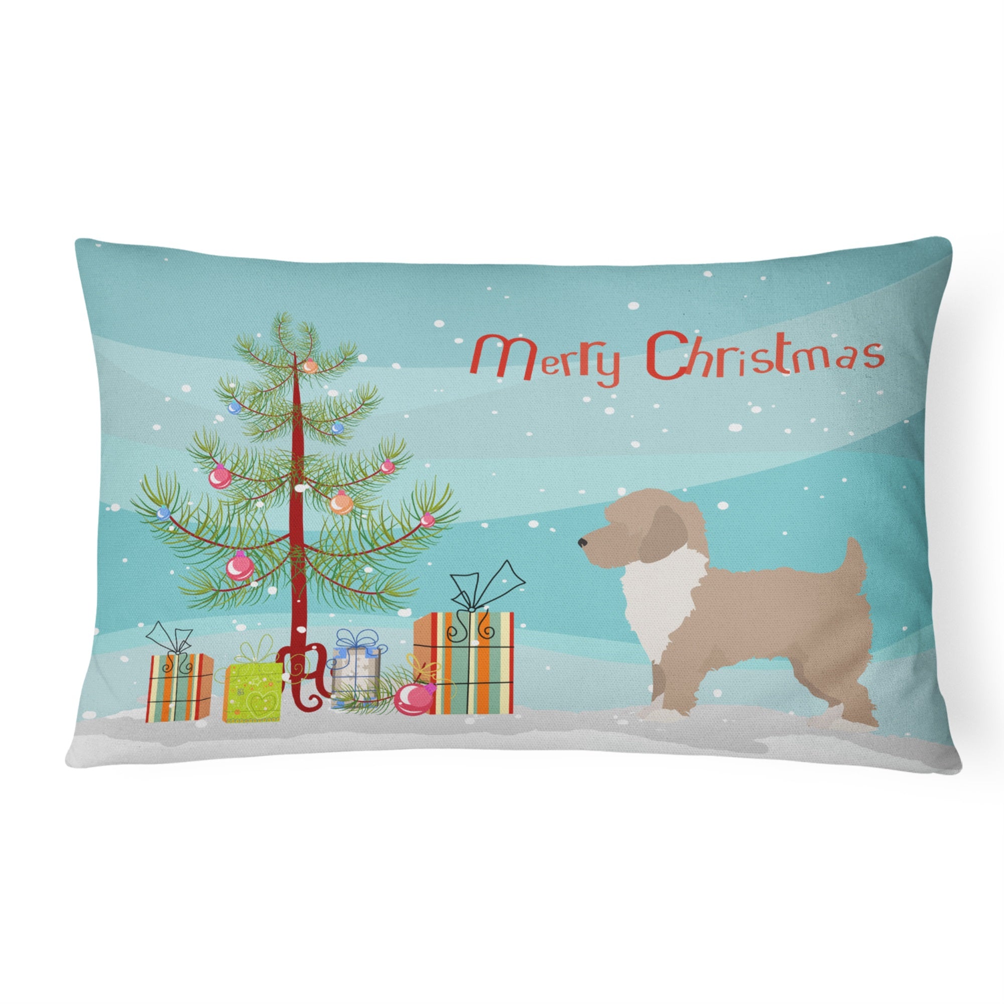 Yorkiepoo #2 Christmas Tree Canvas Fabric Decorative Pillow