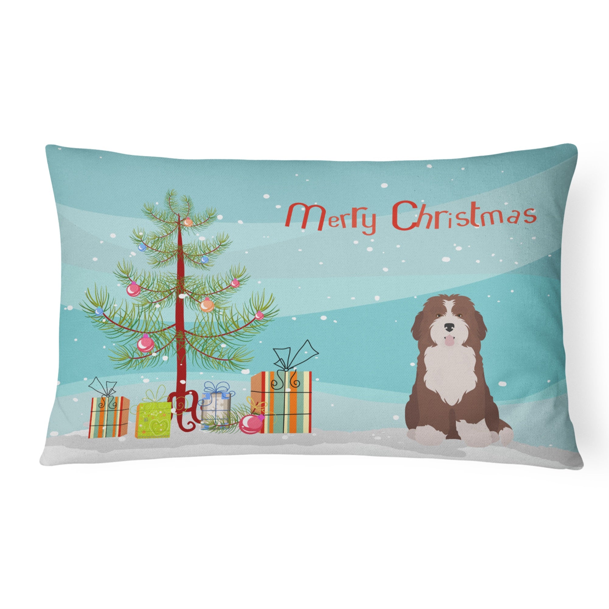 Bernedoodle #2 Christmas Tree Canvas Fabric Decorative Pillow