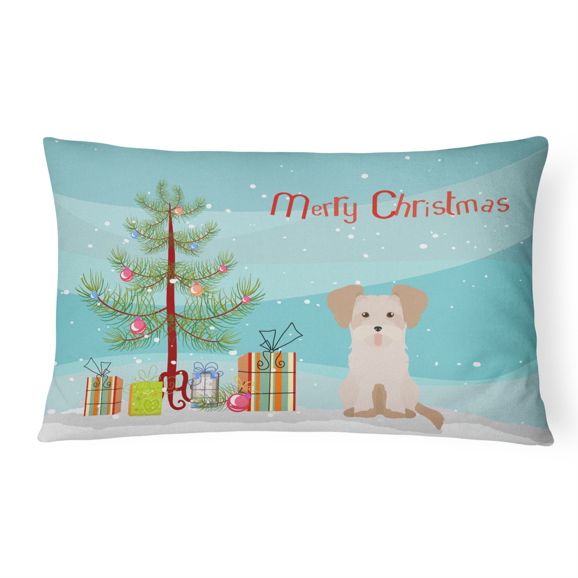 Morkie #3 Christmas Tree Canvas Fabric Decorative Pillow