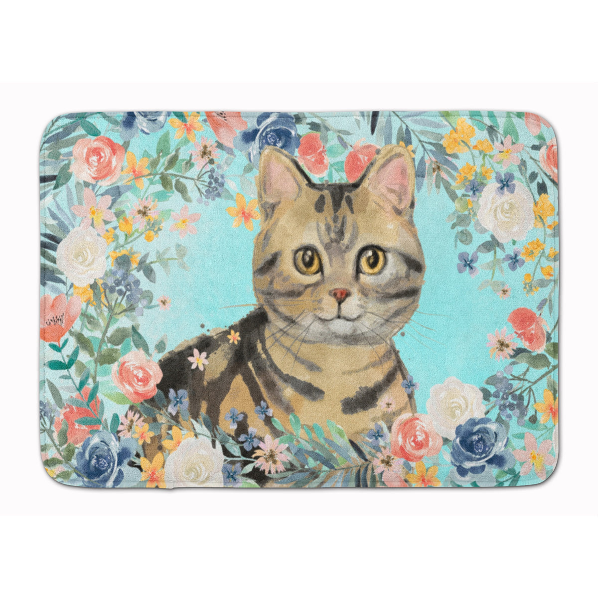 American Shorthair Brown Tabby Spring Flowers Machine Washable Memory Foam Mat