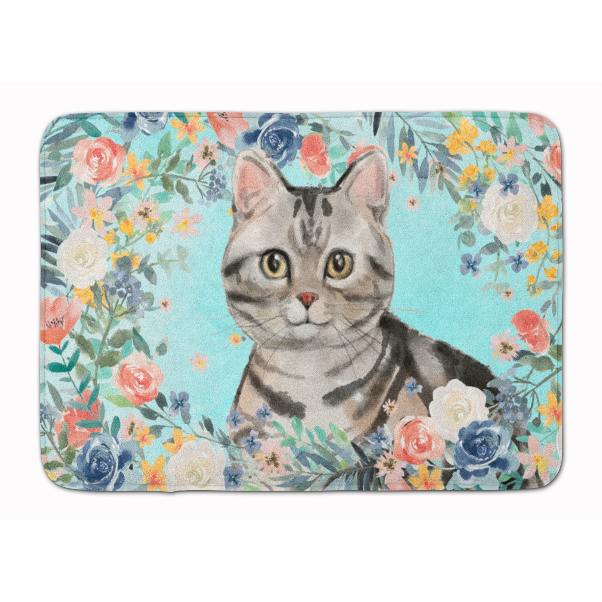 American Shorthair Spring Flowers Machine Washable Memory Foam Mat