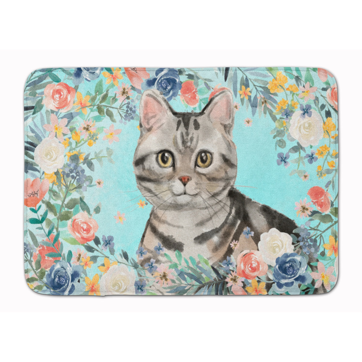 American Shorthair Spring Flowers Machine Washable Memory Foam Mat