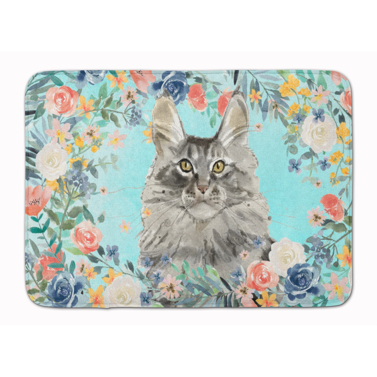 Maine Coon Spring Flowers Machine Washable Memory Foam Mat