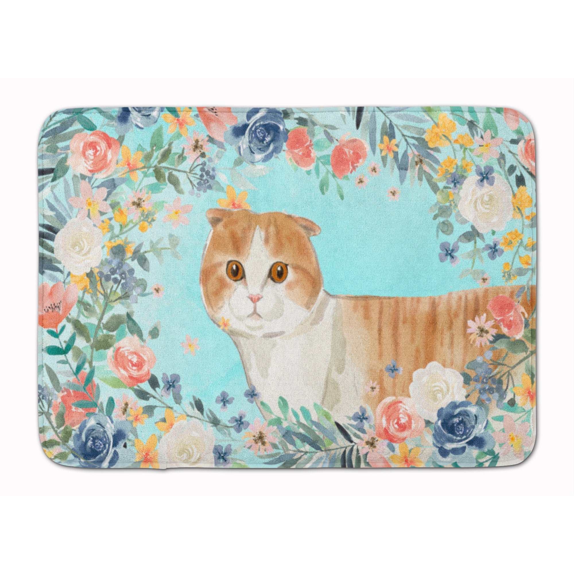 Scottish Fold Spring Flowers Machine Washable Memory Foam Mat