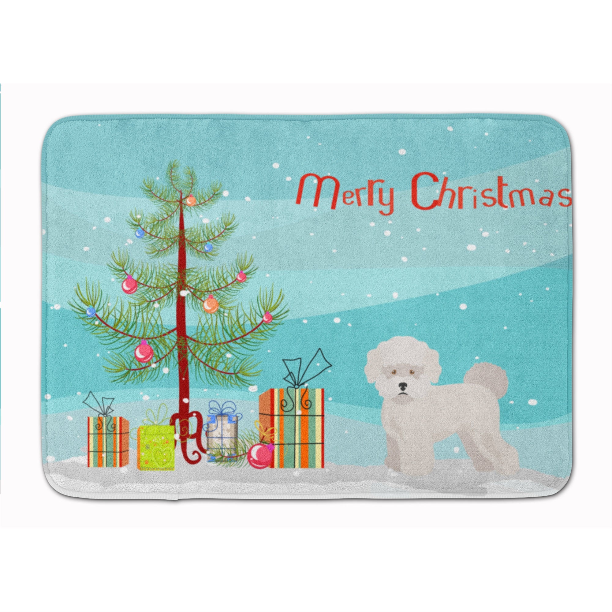 Bichon Fris Christmas Tree Machine Washable Memory Foam Mat