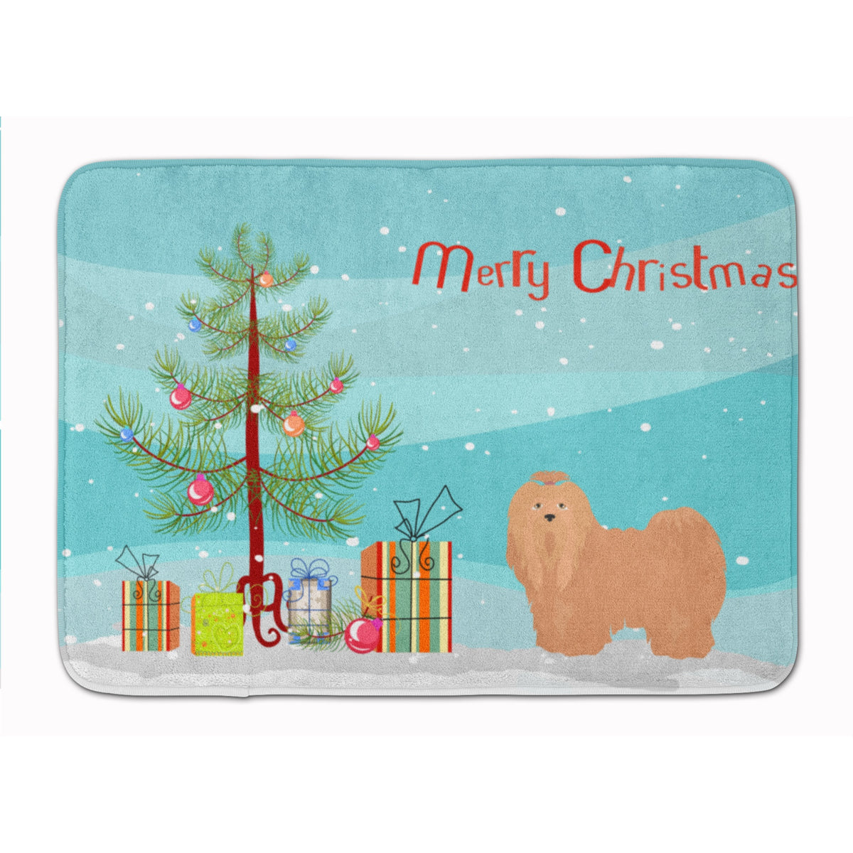 Tan Lhasa Apso Christmas Tree Machine Washable Memory Foam Mat