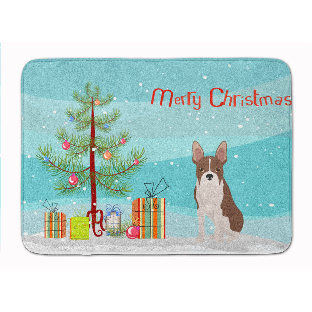 Boston Terrier Christmas Tree Machine Washable Memory Foam Mat