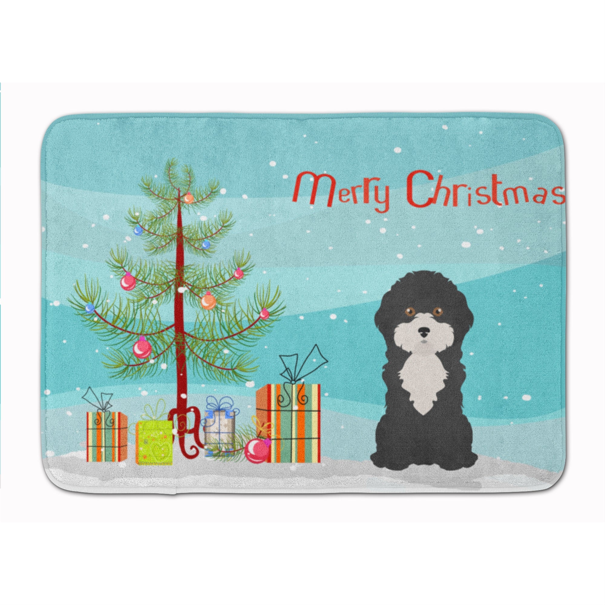 Black And White Cyprus Poodle Christmas Tree Machine Washable Memory Foam Mat