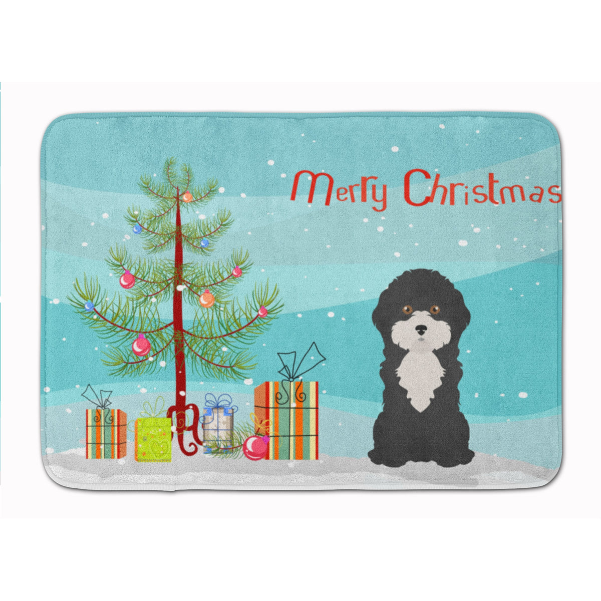 Black And White Cyprus Poodle Christmas Tree Machine Washable Memory Foam Mat