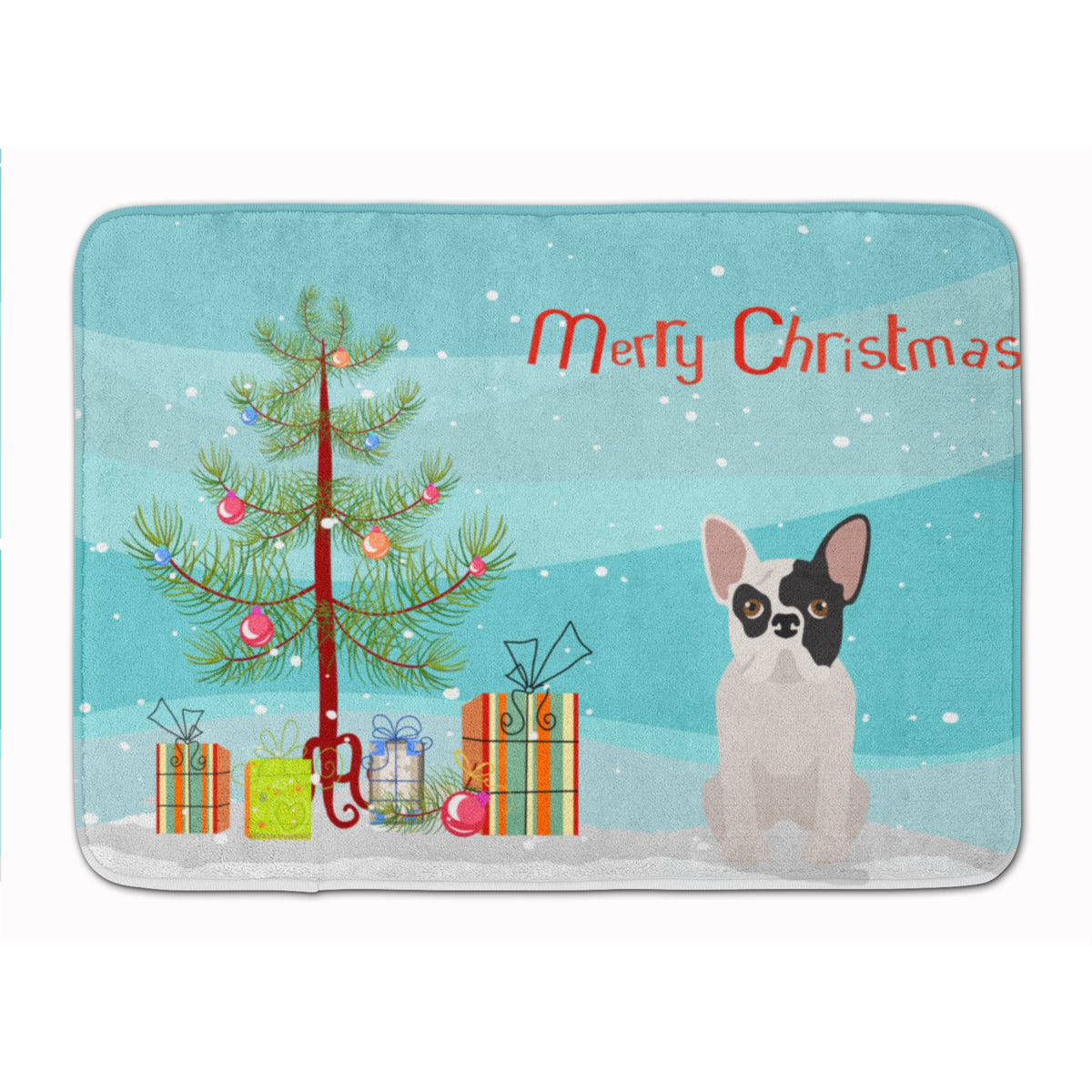 Black And White French Bulldog Christmas Tree Machine Washable Memory Foam Mat