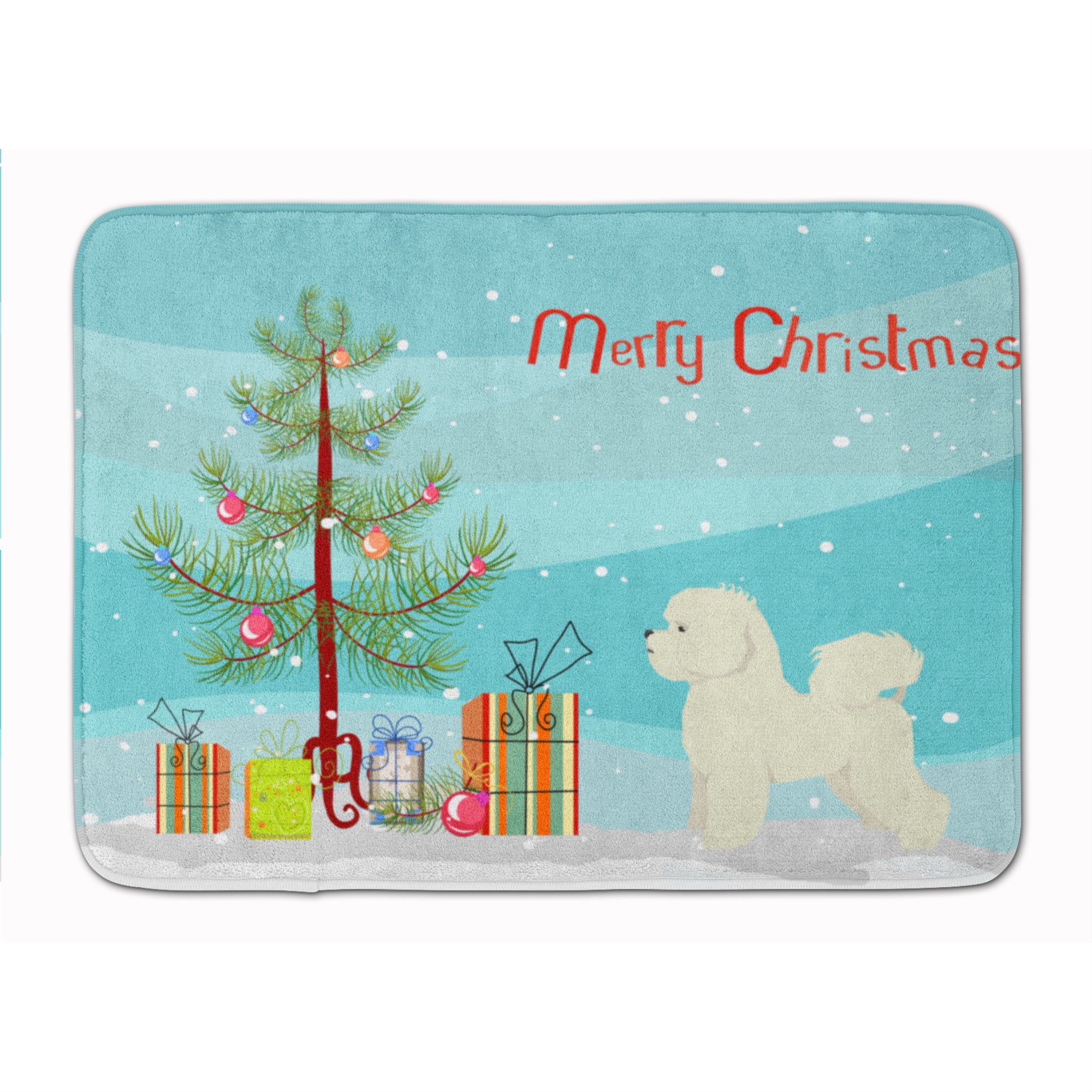 Bichon Frise Christmas Tree Machine Washable Memory Foam Mat