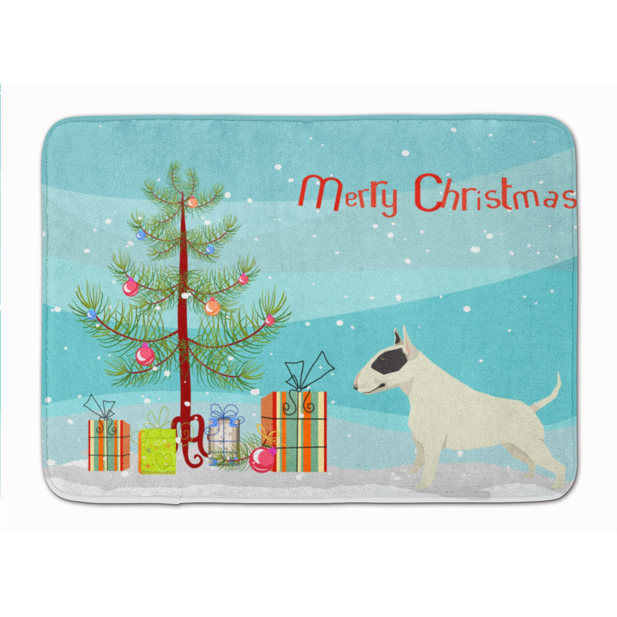 Black And White Bull Terrier Christmas Tree Machine Washable Memory Foam Mat