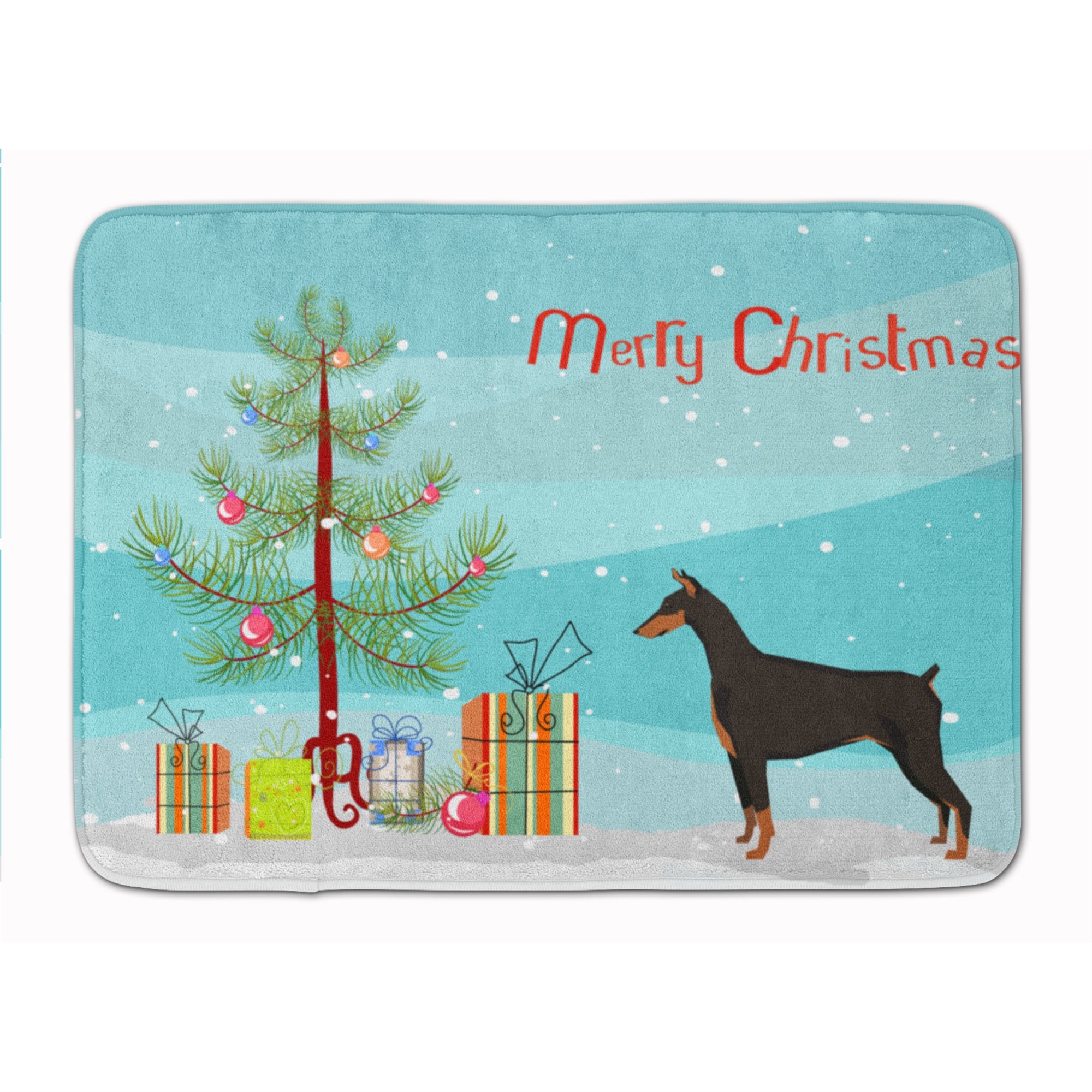 Doberman Pinscher Christmas Tree Machine Washable Memory Foam Mat