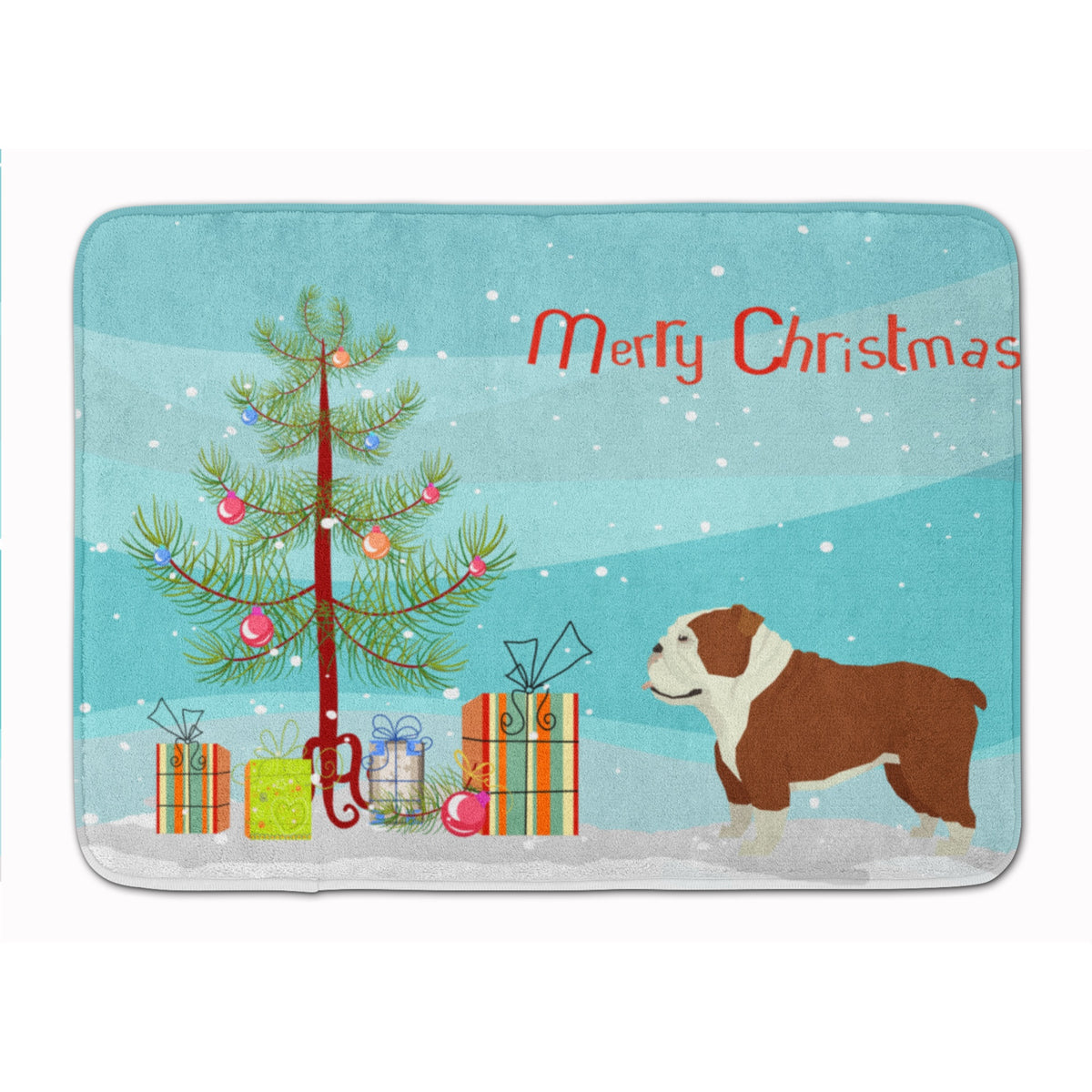 English Bulldog Christmas Tree Machine Washable Memory Foam Mat