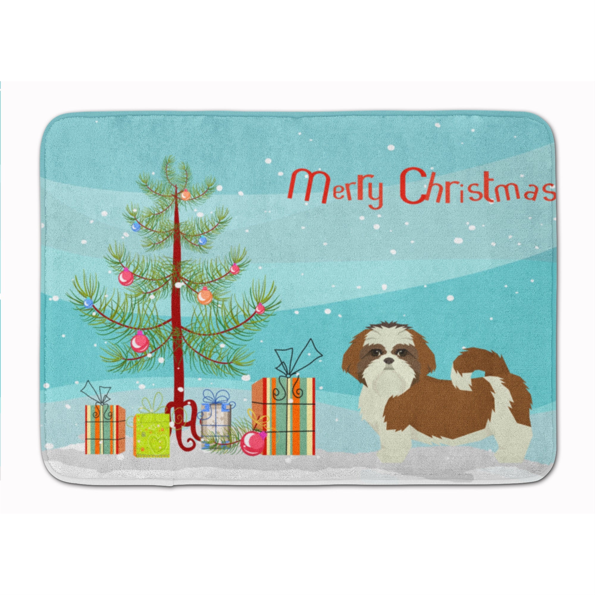Shih Tzu Christmas Tree Machine Washable Memory Foam Mat