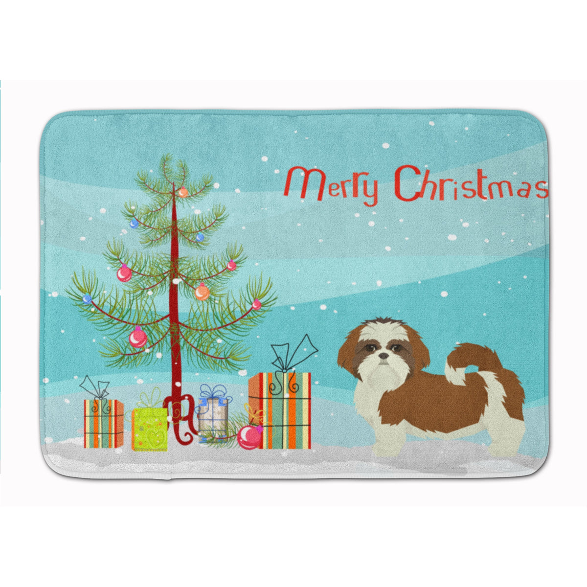 Shih Tzu Christmas Tree Machine Washable Memory Foam Mat