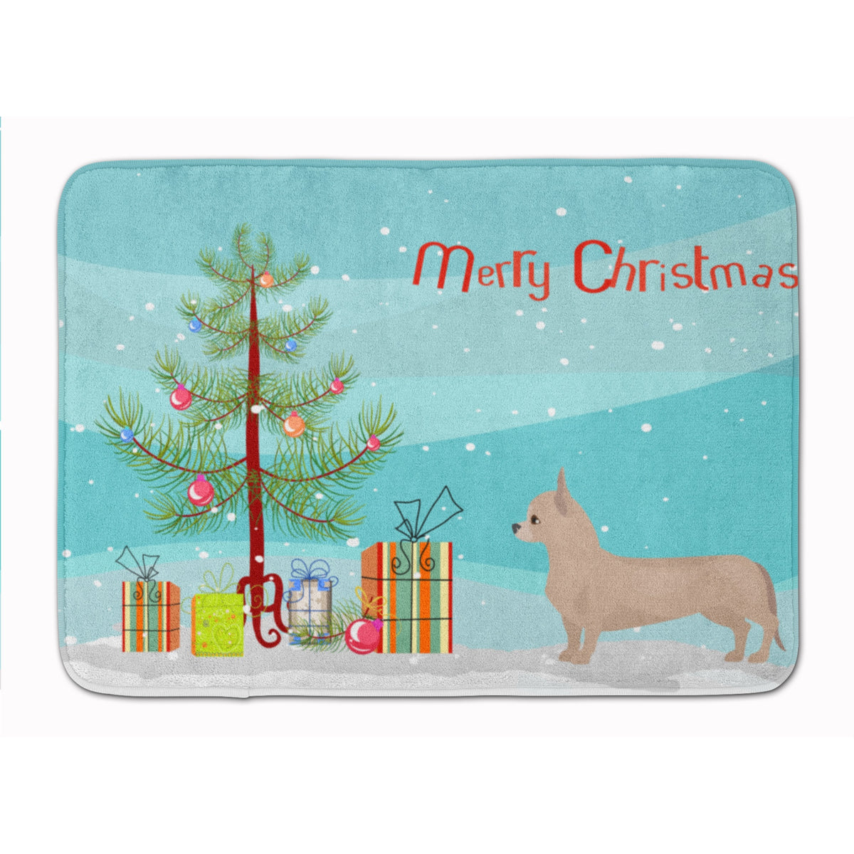 Tan Chiweenie Christmas Tree Machine Washable Memory Foam Mat