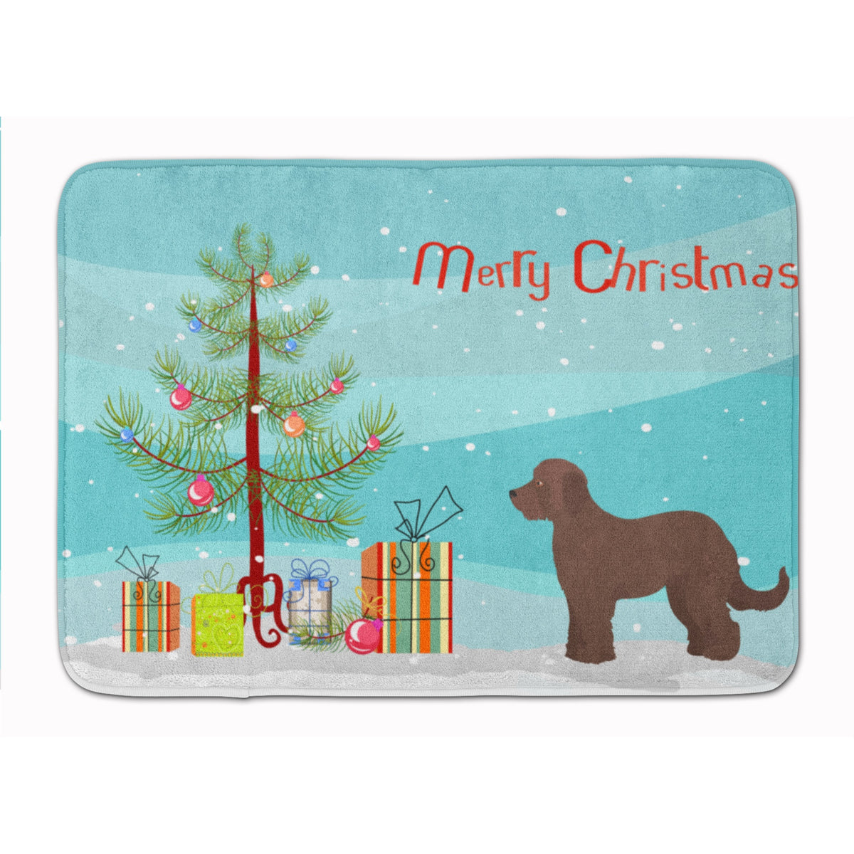 Brown Goldendoodle Christmas Tree Machine Washable Memory Foam Mat