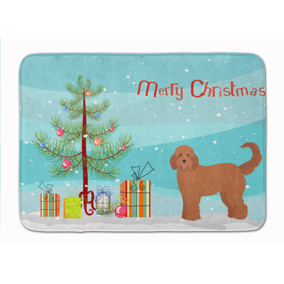 Tan Goldendoodle Christmas Tree Machine Washable Memory Foam Mat