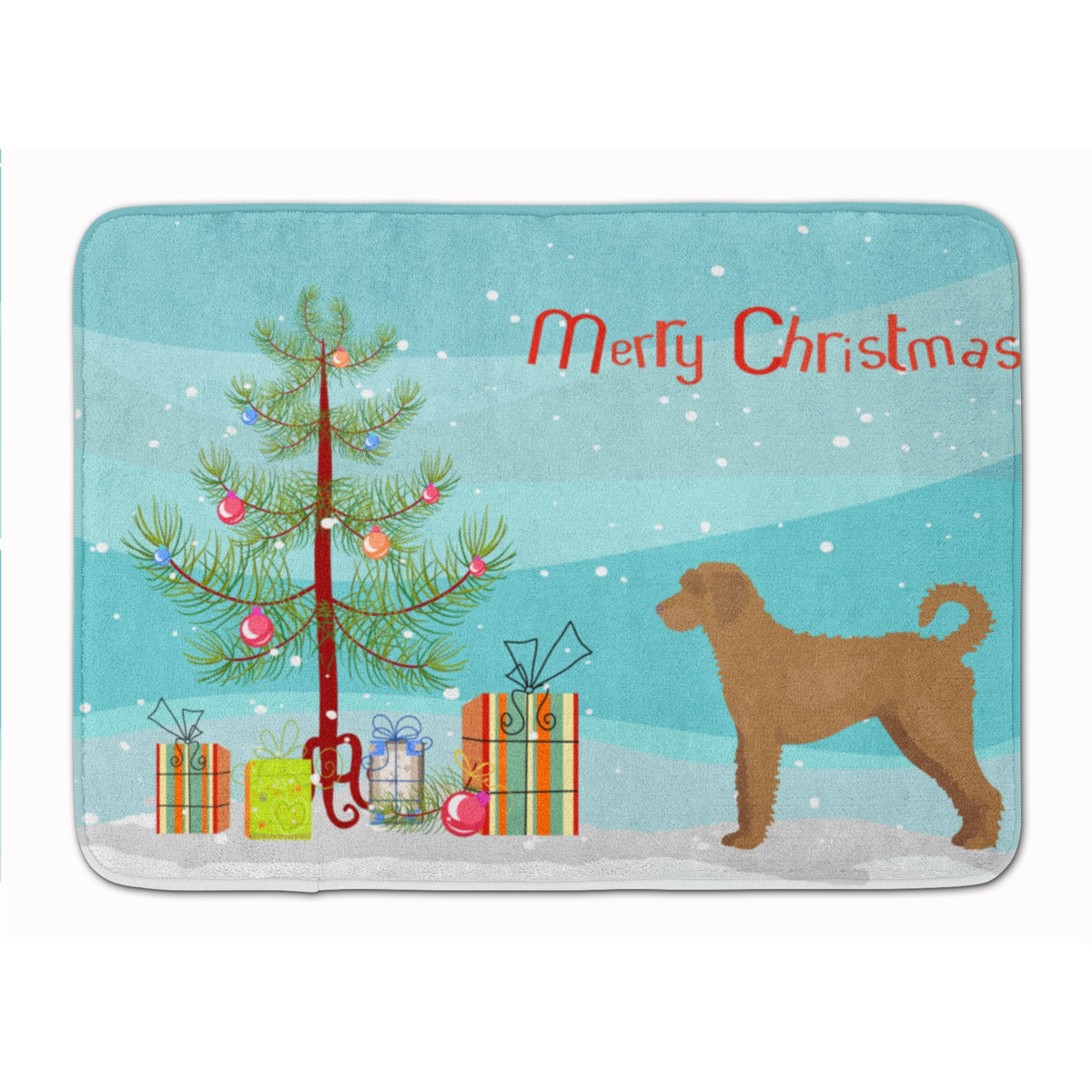 Tan Labradoodle Christmas Tree Machine Washable Memory Foam Mat