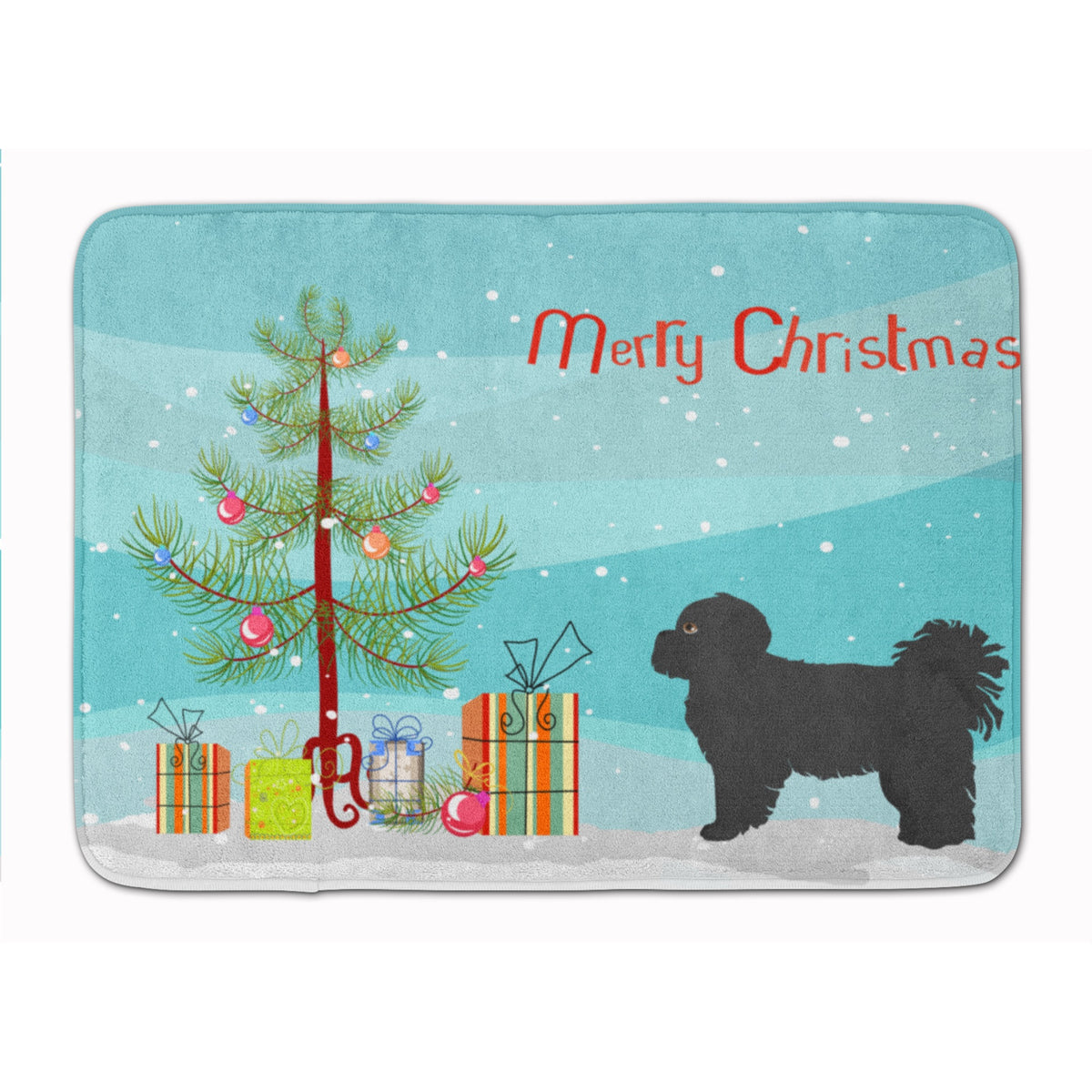 Black Pekeapoo Christmas Tree Machine Washable Memory Foam Mat