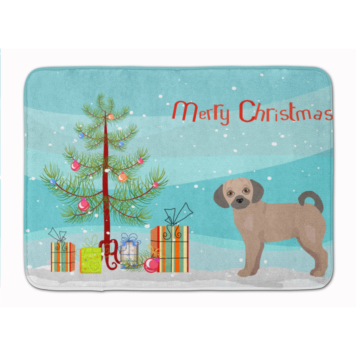 Fawn Puggle Christmas Tree Machine Washable Memory Foam Mat
