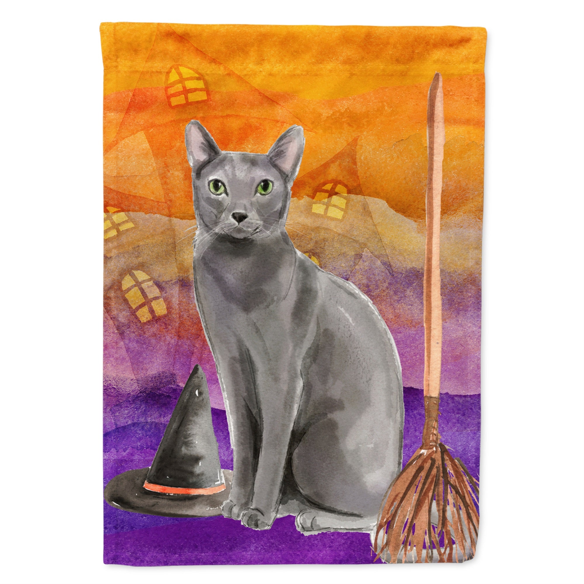 Blue Russian Halloween Flag Garden Size