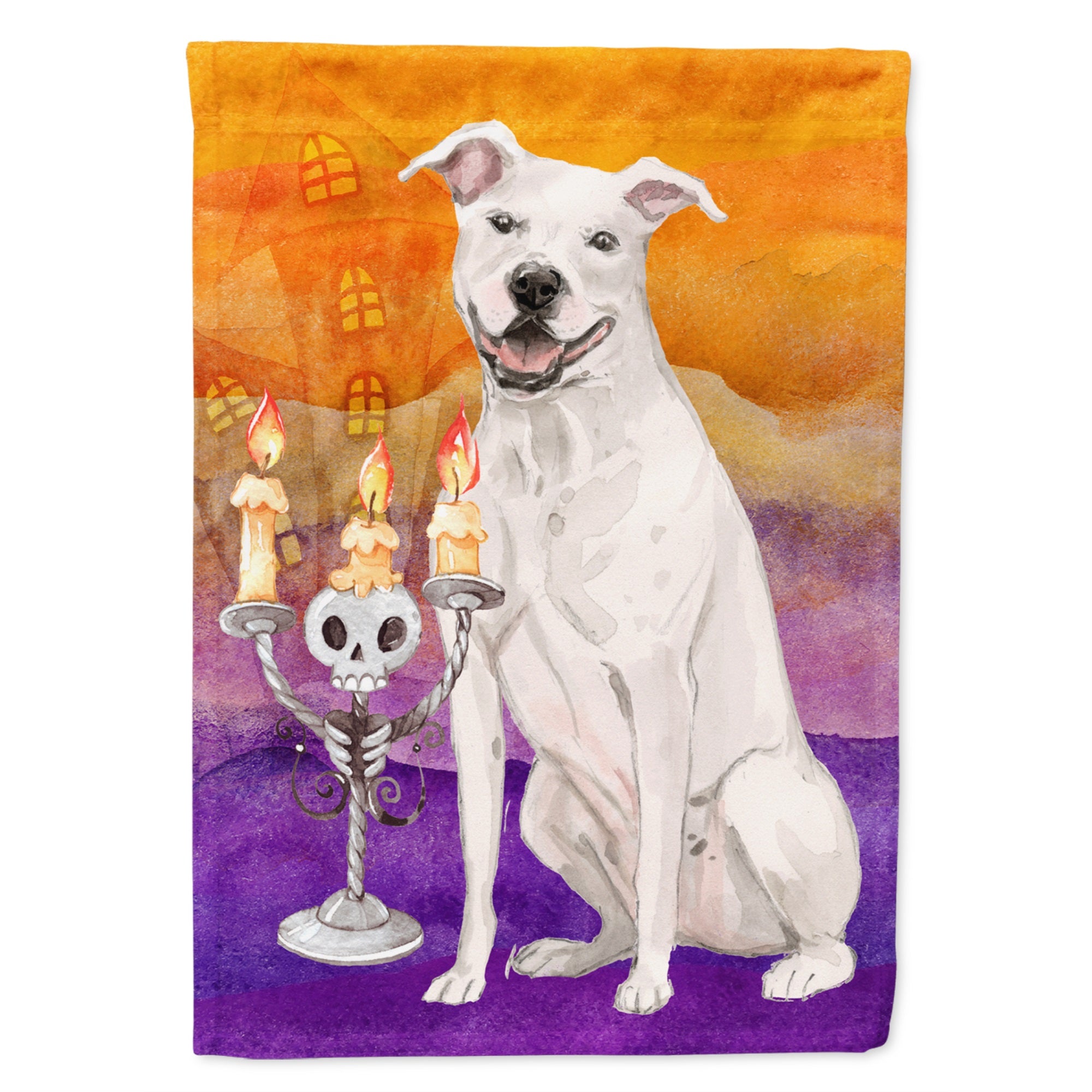 Hallween White Staffordshire Bull Terrier Flag Garden Size