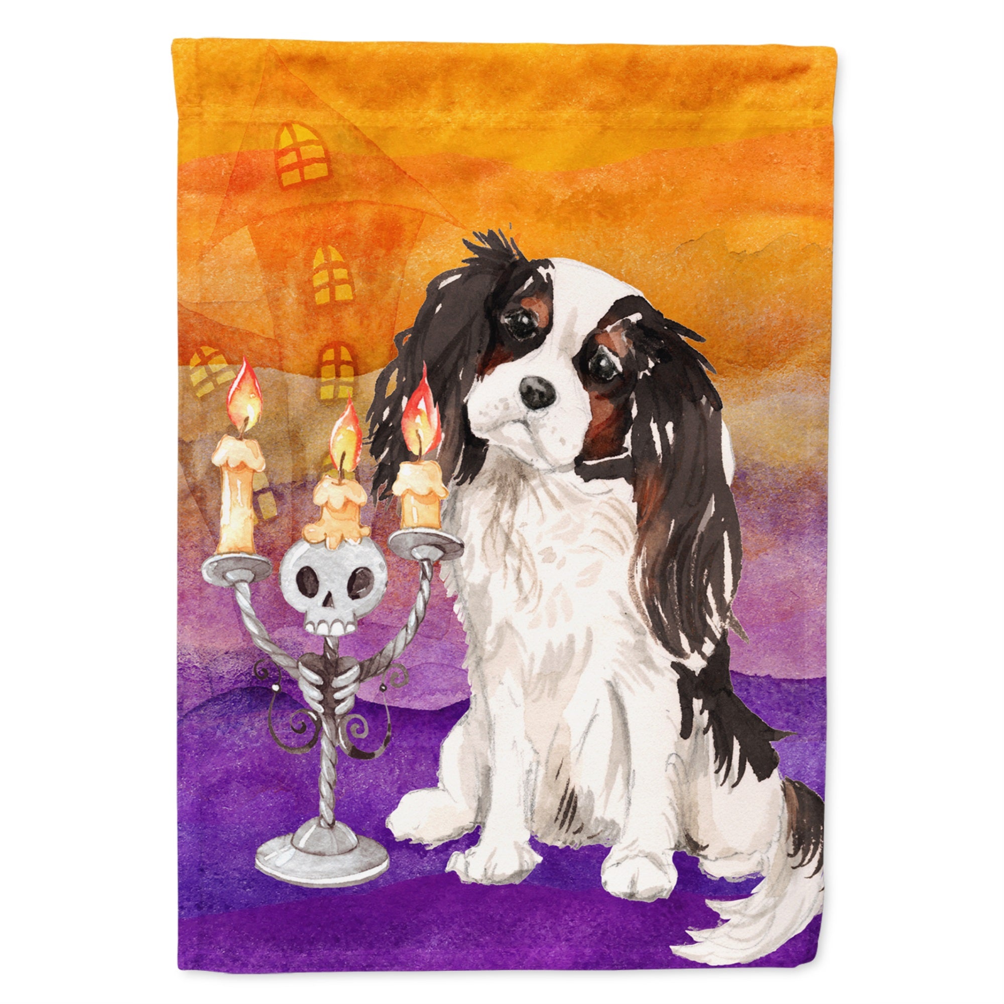 Hallween Tricolor Cavalier Spaniel Flag Garden Size