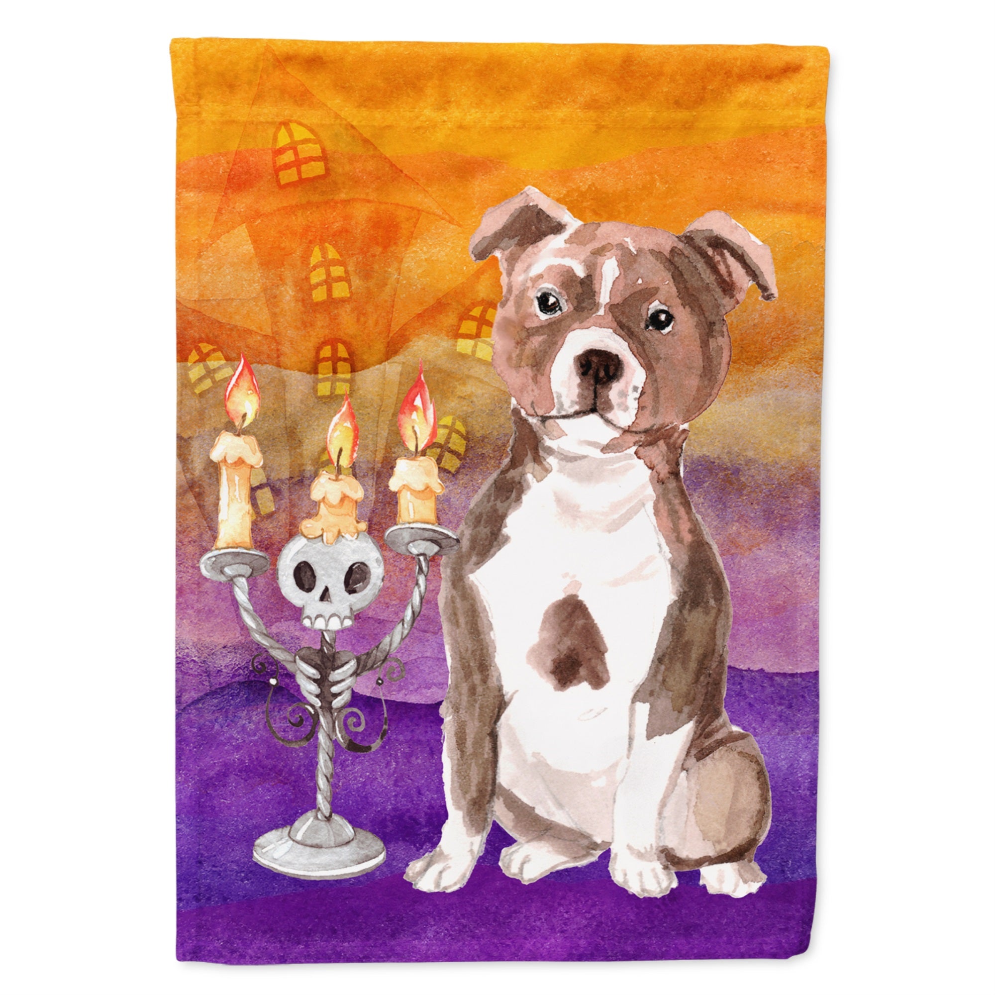 Hallween Red Staffie Bull Flag Garden Size