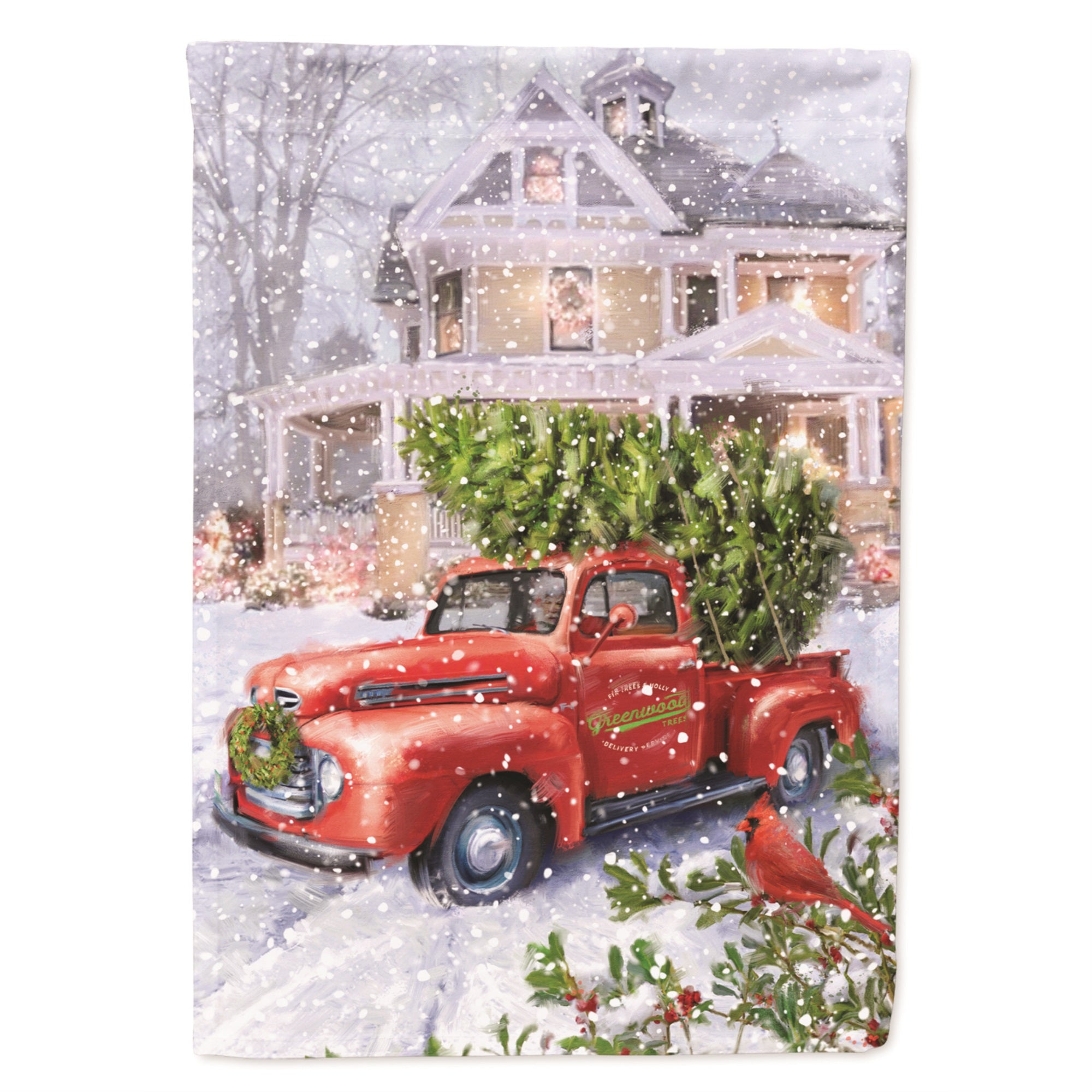 Vintage Farm Truck And Christmas Tree Flag Canvas House Size