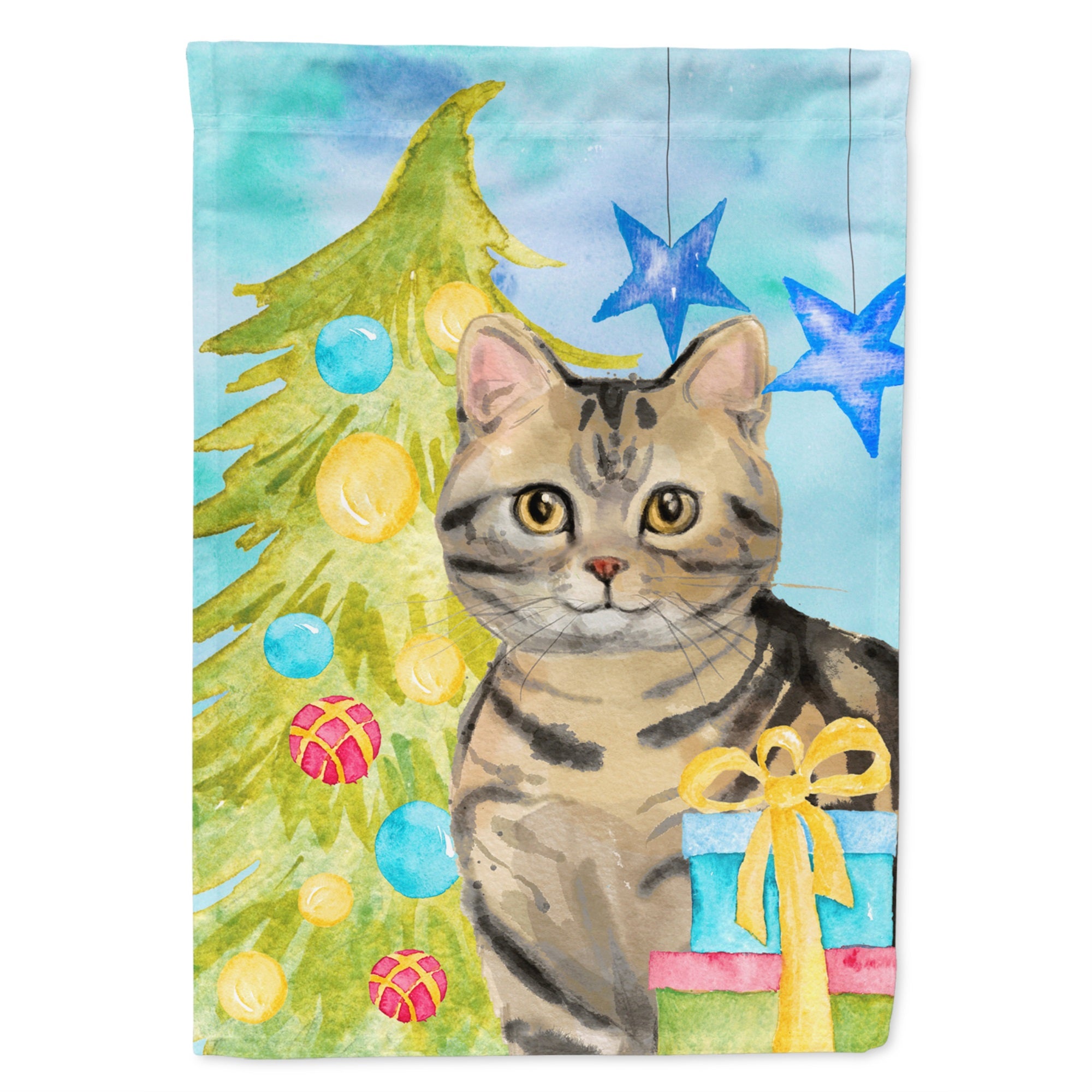 American Shorthair Brown Tabby Christmas Presents Flag Canvas House Size